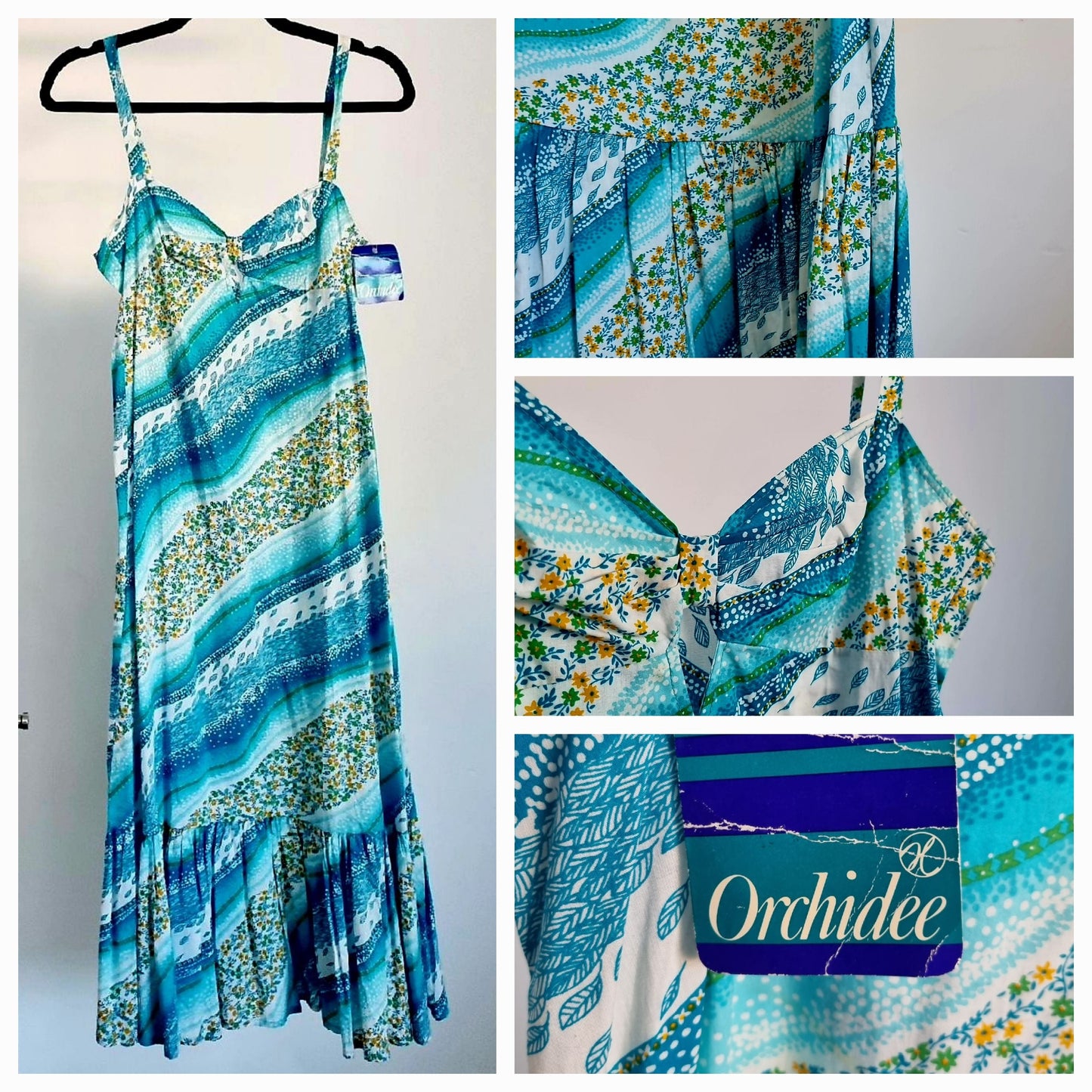 Beach Dress Stripey Blues Orchidee Vintage Dress UK 6 - Vintage Appreciation Society