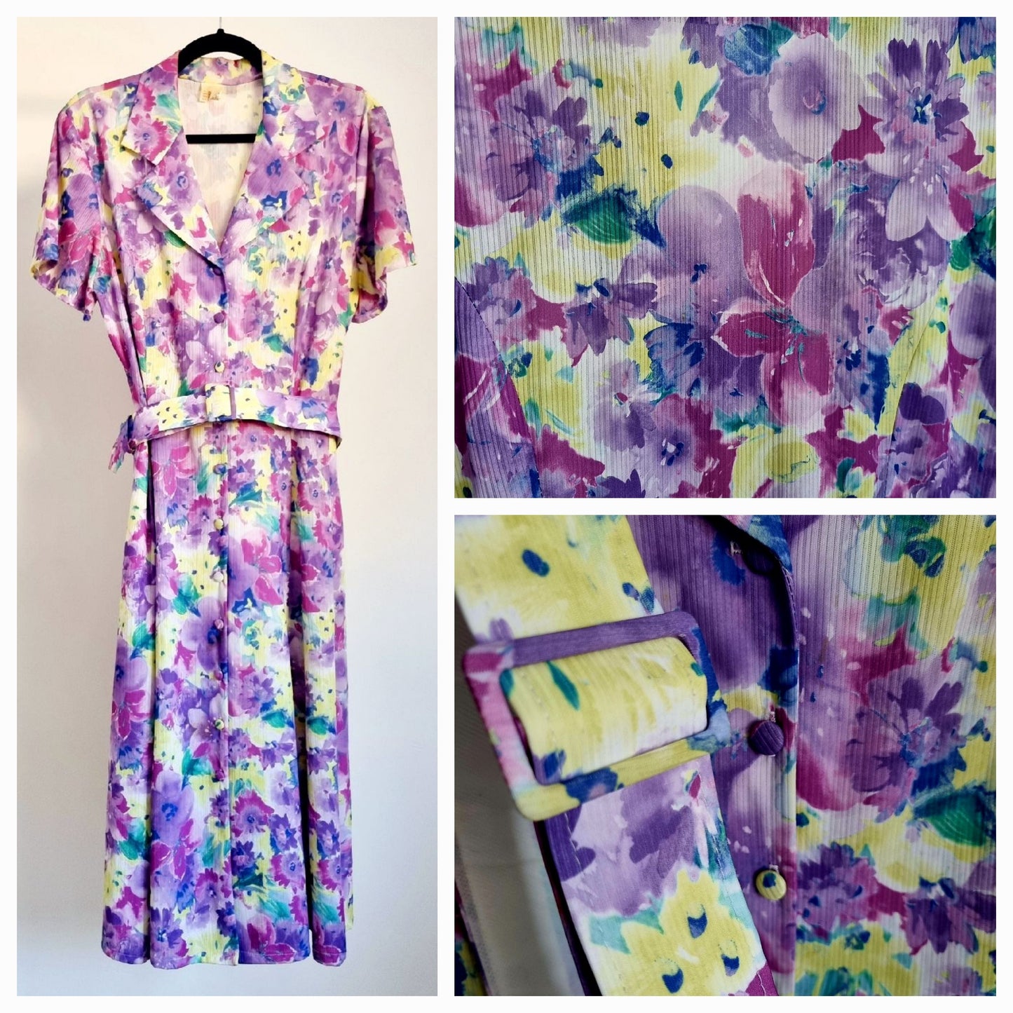 Summer Shirt Dress Vintage Purple, Bright Yellow and Green Floral Button Down 16 - Vintage Appreciation Society