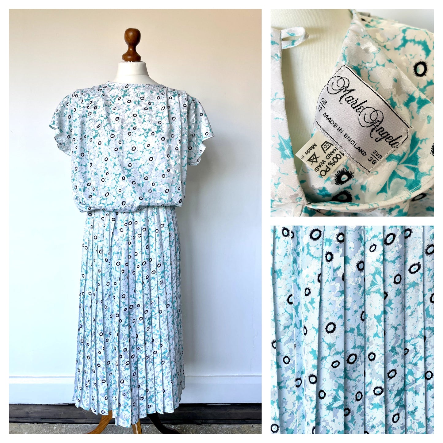 Vintage Mark Angelo Floral Summer Pleated Midi Dress Made in England