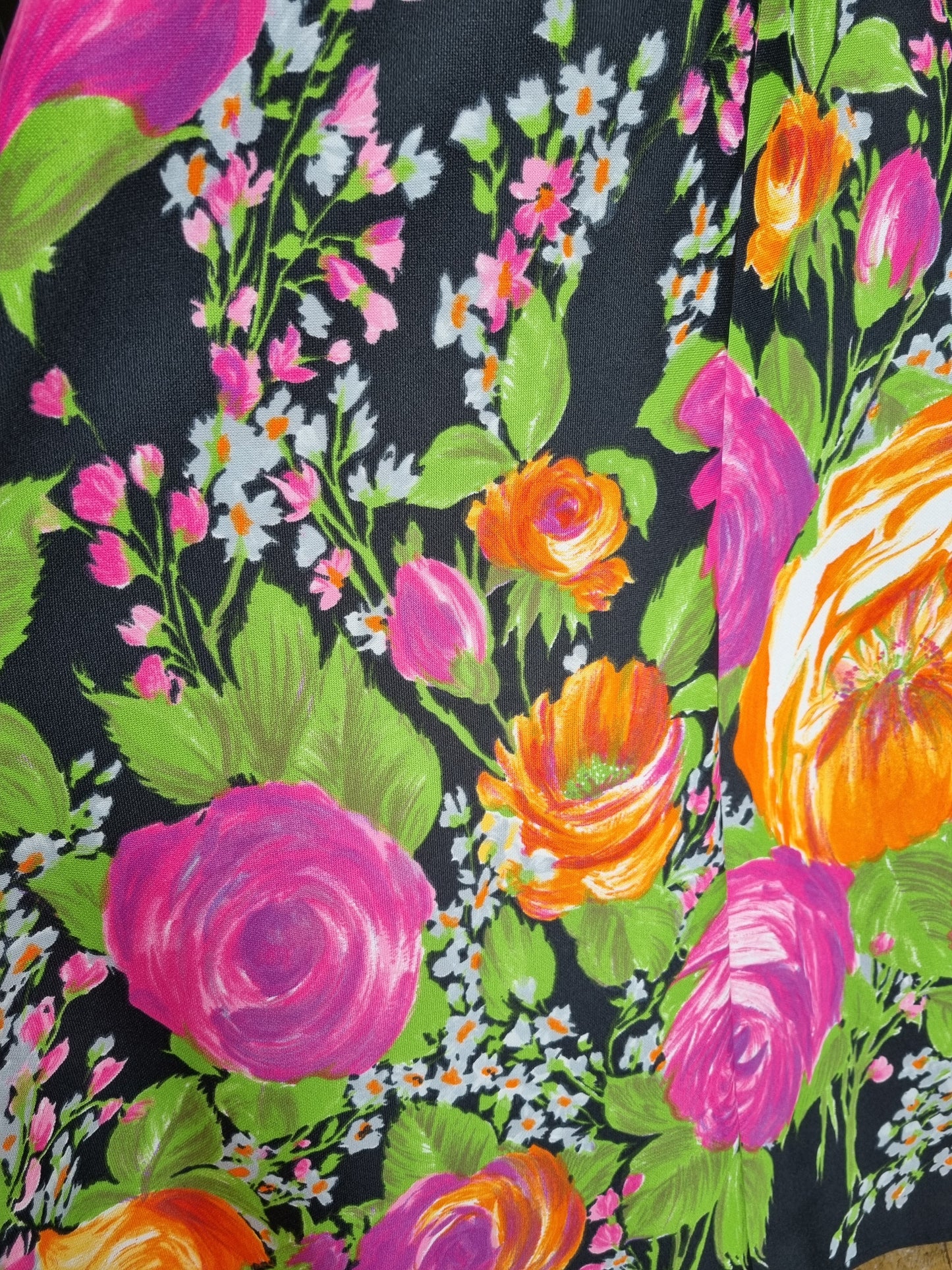 Vintage Black VNeck Maxi Dress Bold Floral Pattern UK 16