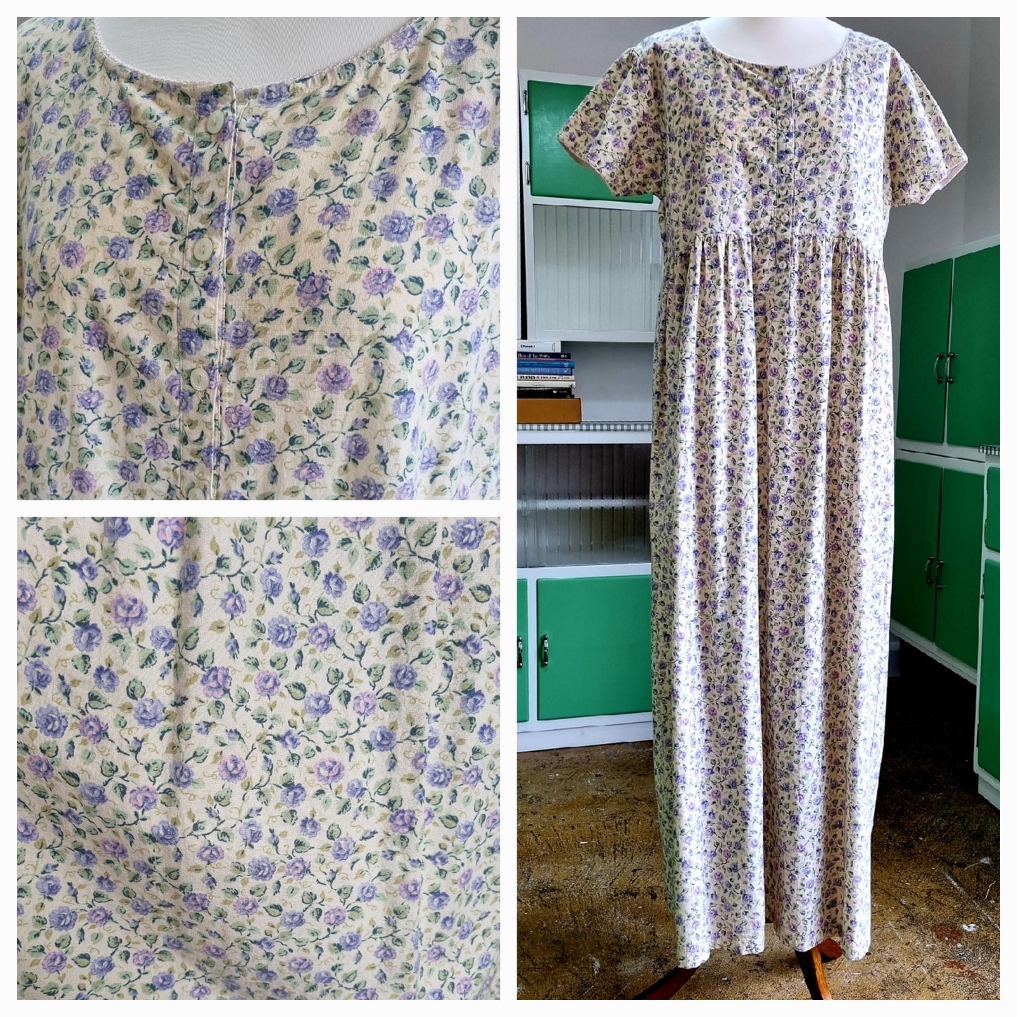 Nightingales Limited Vintage Floral Ditsy Cream Smock Dress UK 16