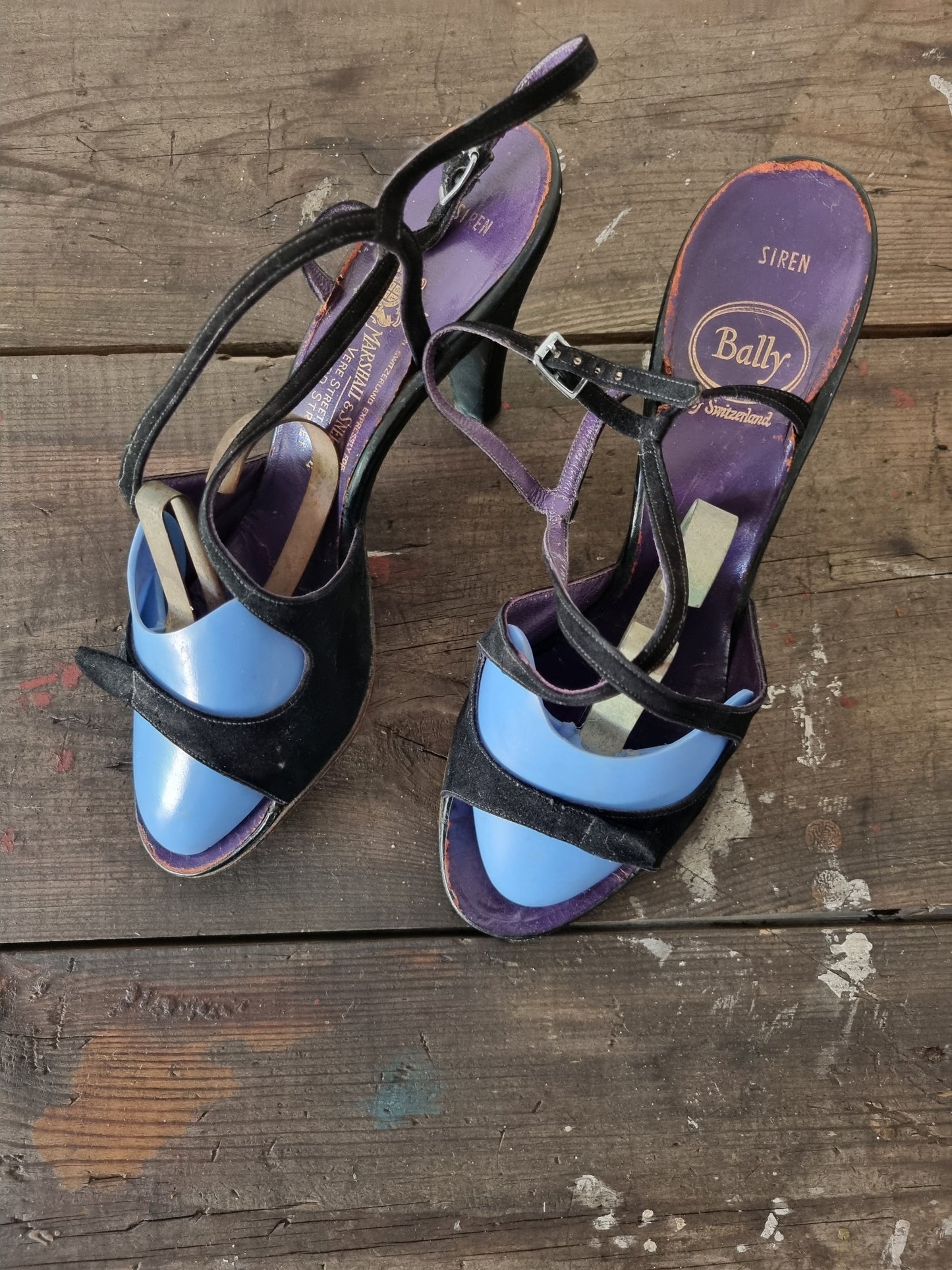 Classic Vintage Bally Black Siren Heels Leather Suede US 6.5 UK 4.5 EU 37