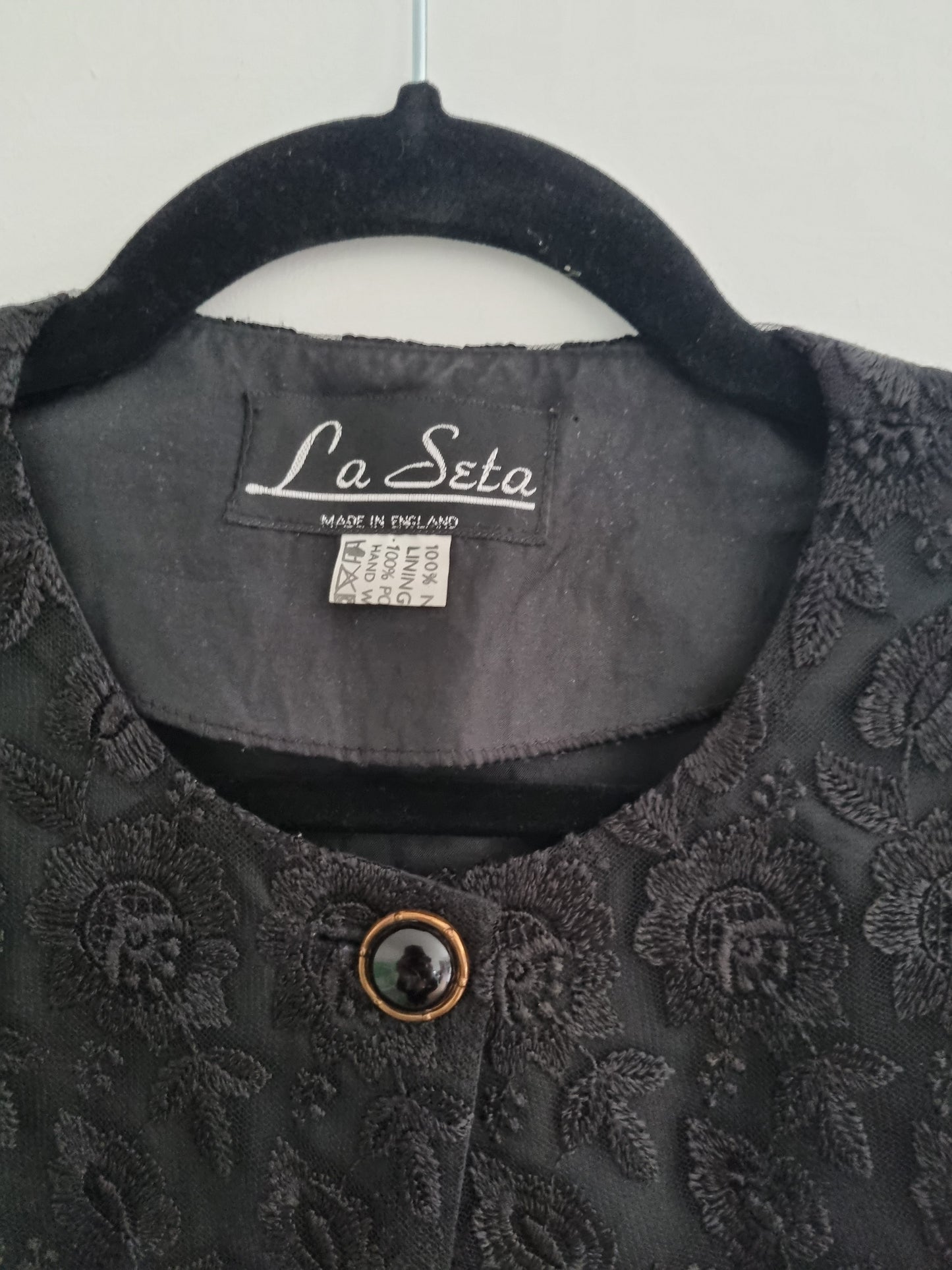 Vintage La Seta Black Lace Jacket Size UK14 Fashion Statement