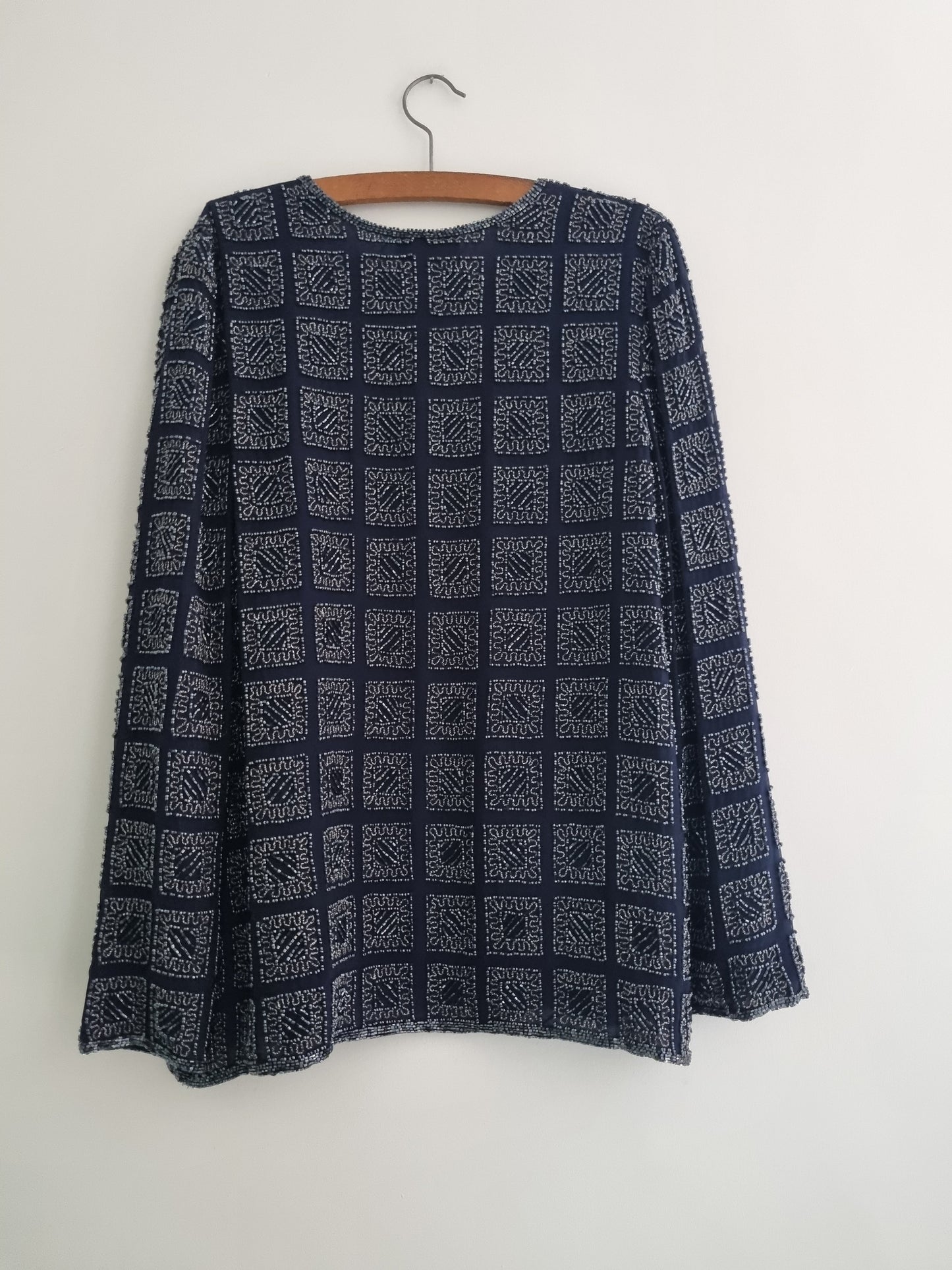 Beaded Rimini Jacket Vintage UK16 in Blue Square Pattern