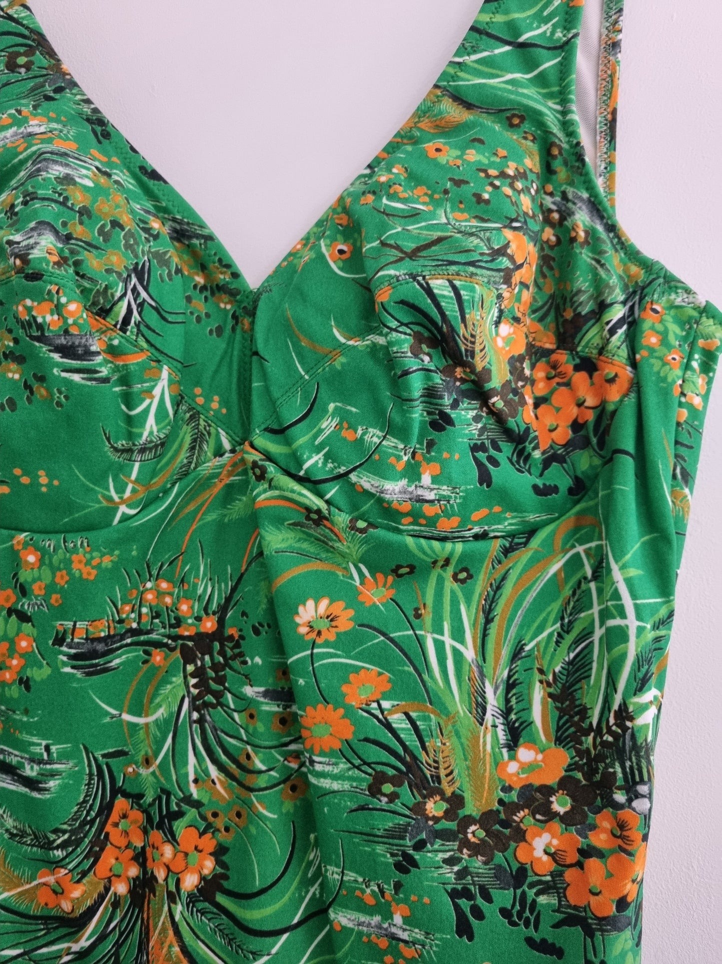 Vintage Green and Orange Swimsuit UK12 for Retro Beach Style