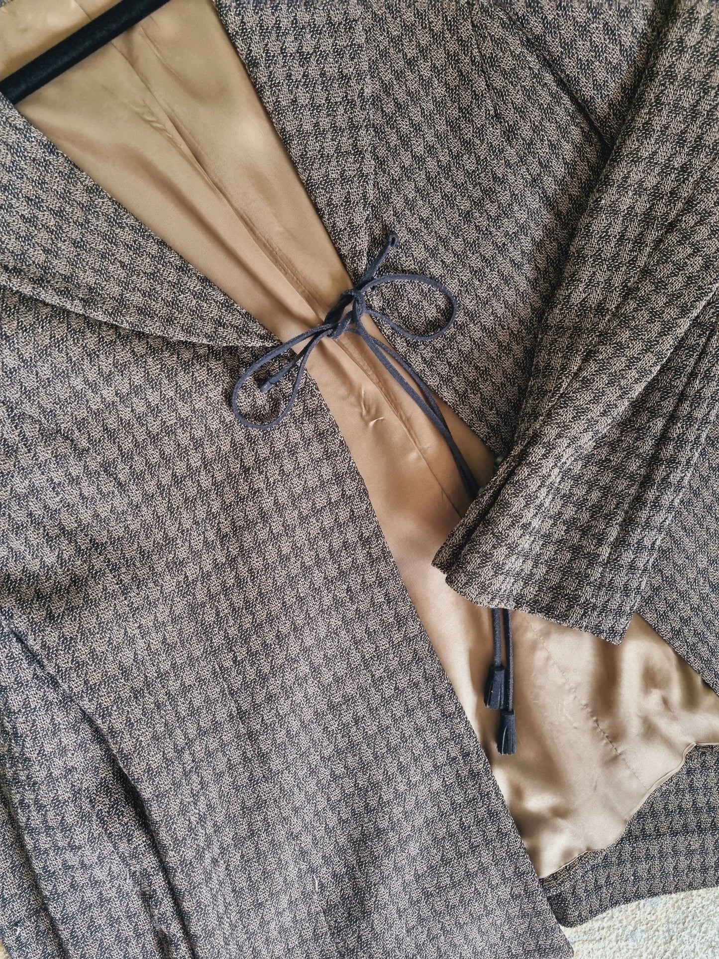 Vintage Paradiso Brown Houndstooth Skirt Suit Size M