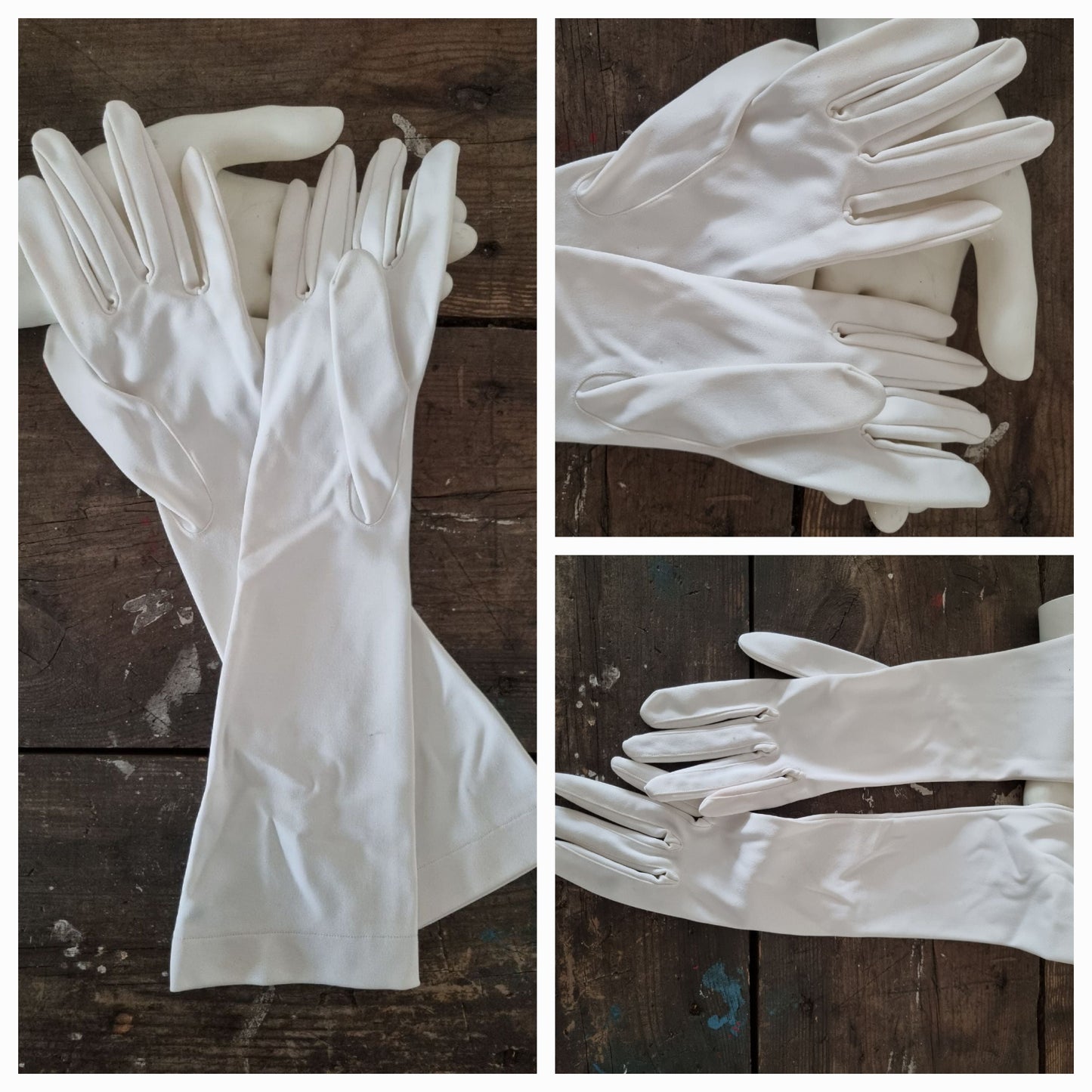 Vintage White Nylon Long Evening Bridal Gloves Size 6