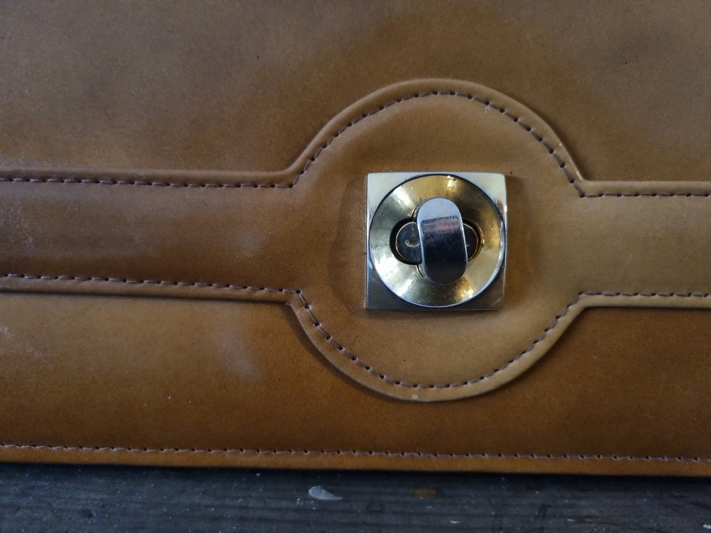Top Handle Brown Leather Handbag with Adjustable Strap Vintage