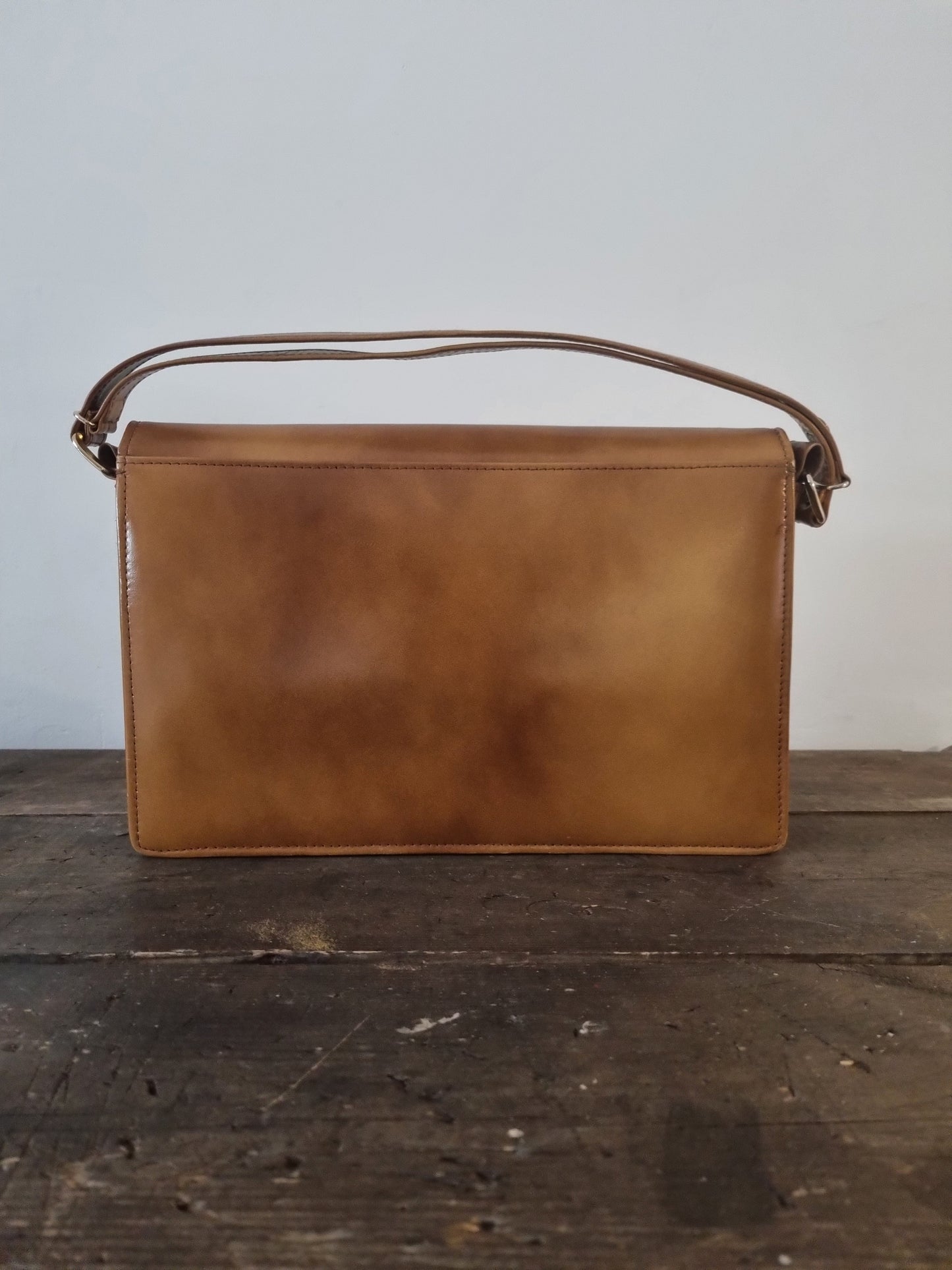 Top Handle Brown Leather Handbag with Adjustable Strap Vintage