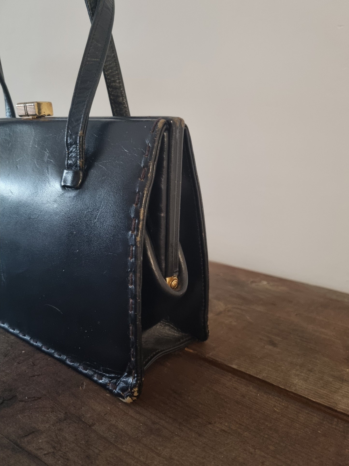 Vintage Blue Top Handle Navy Leather Widegate London Handbag