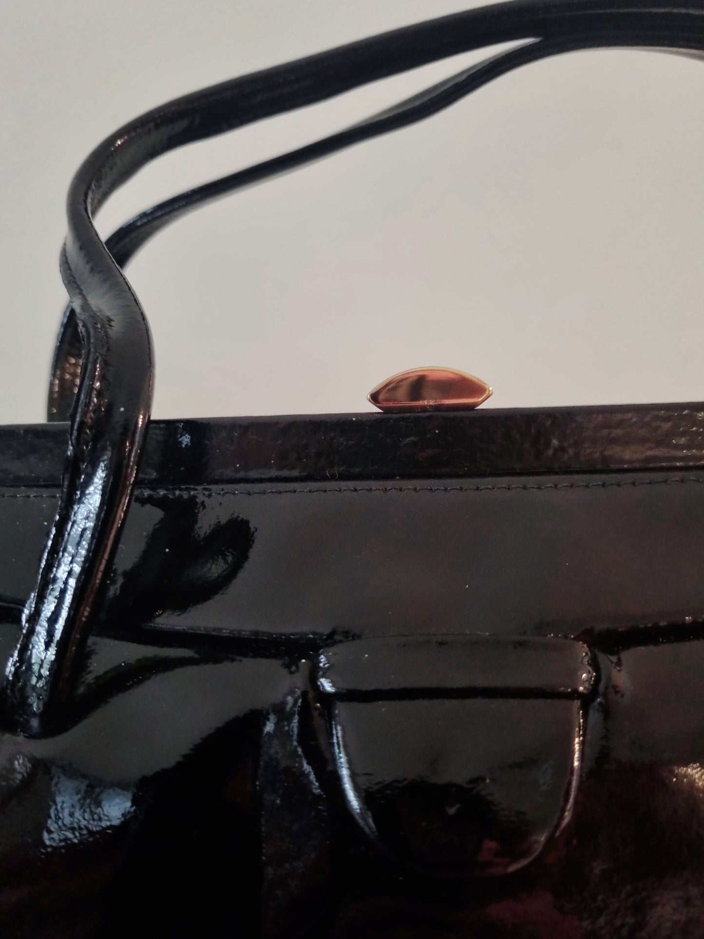 Top Handle Styled by Mansons Patent Black Handbag Vintage Elegance