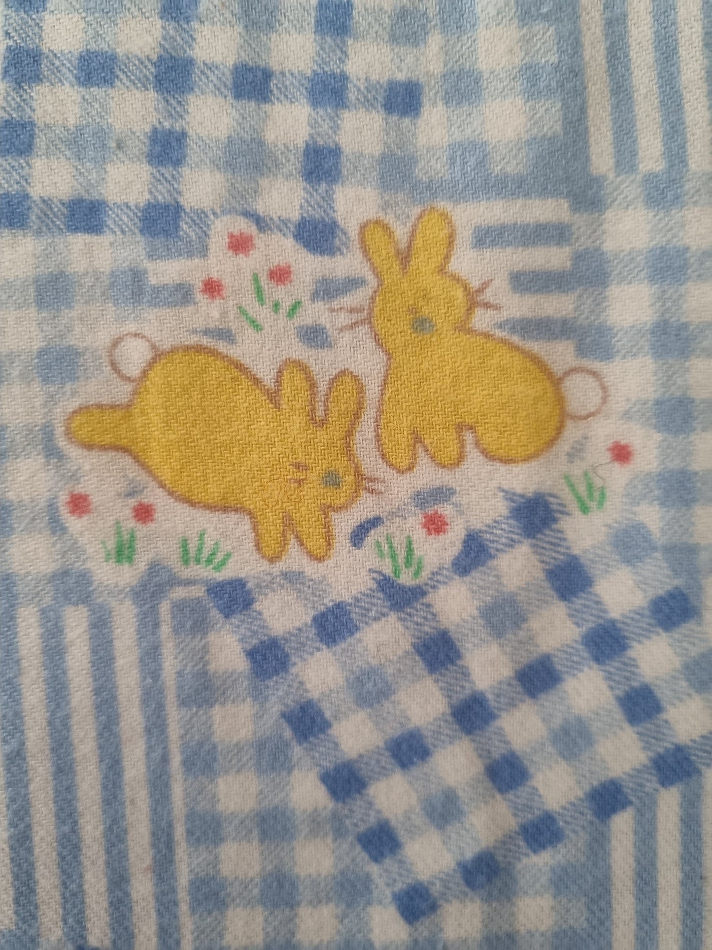Vintage Children's Nursery Fabric Remnant in Farmyard Blue Gingham