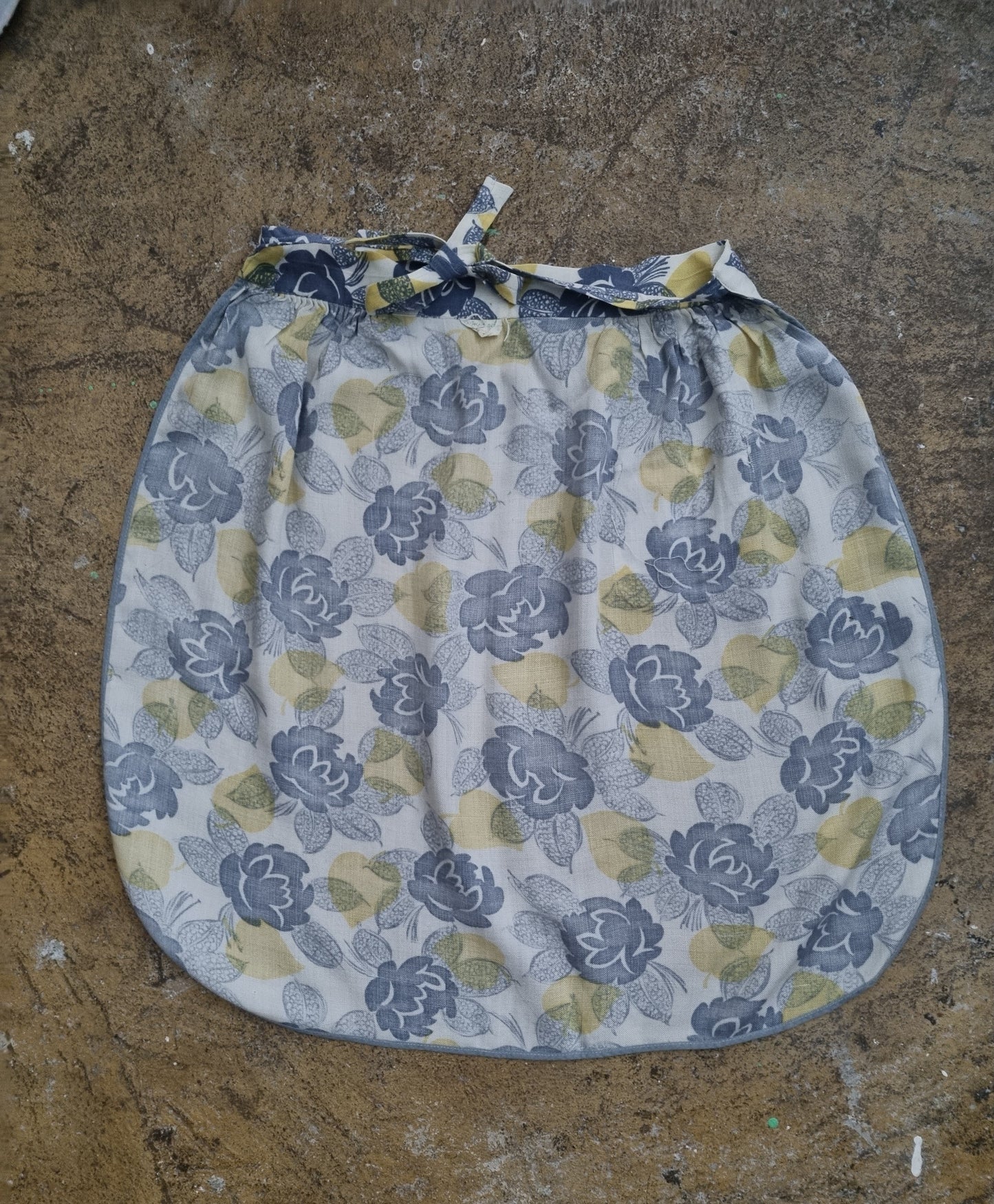 St Michael Vintage Blue and Yellow Floral Half Apron Made in Great Britain