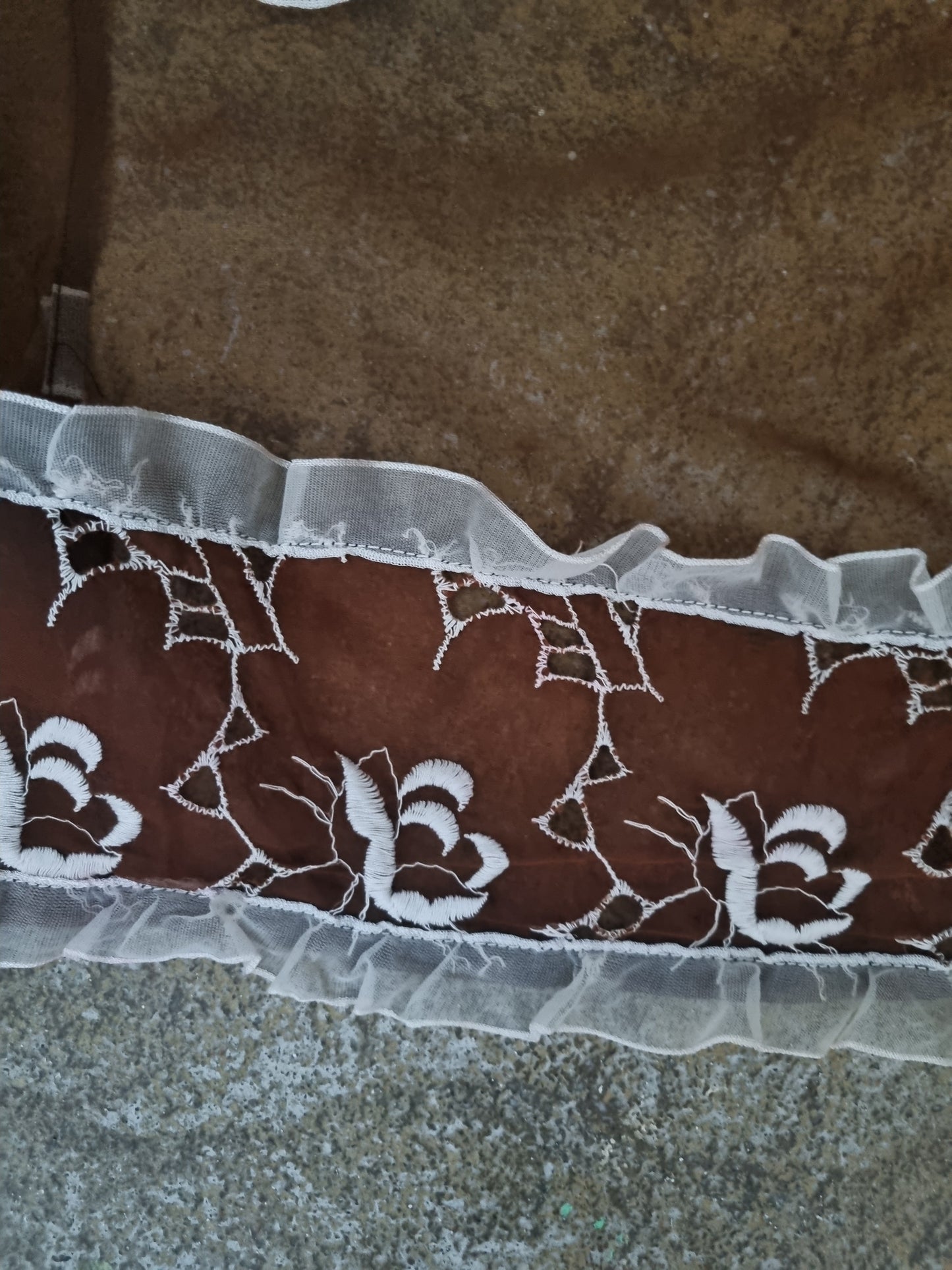 Vintage Brown Sheer Half Apron with White Frills