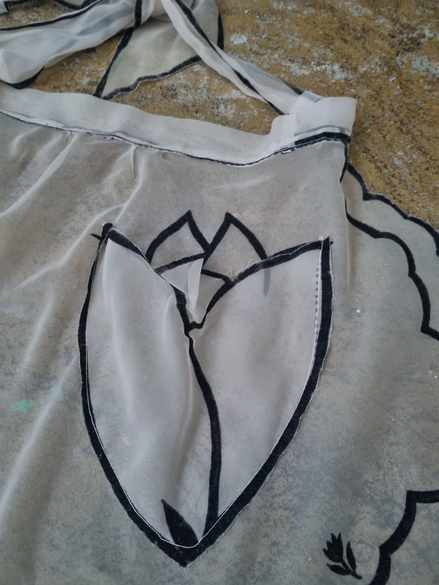 Vintage Handmade Cream and Black Sheer Tulip Apron