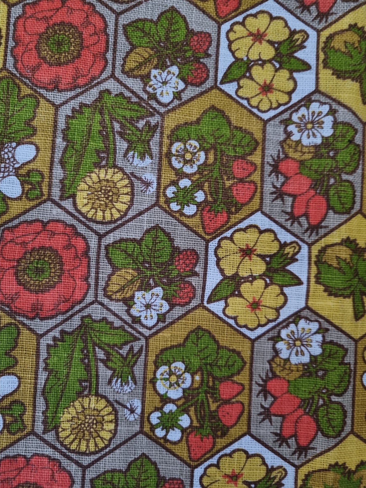 Floral Apron Vintage Autumn Flowers and Fruits with Yellow Trim