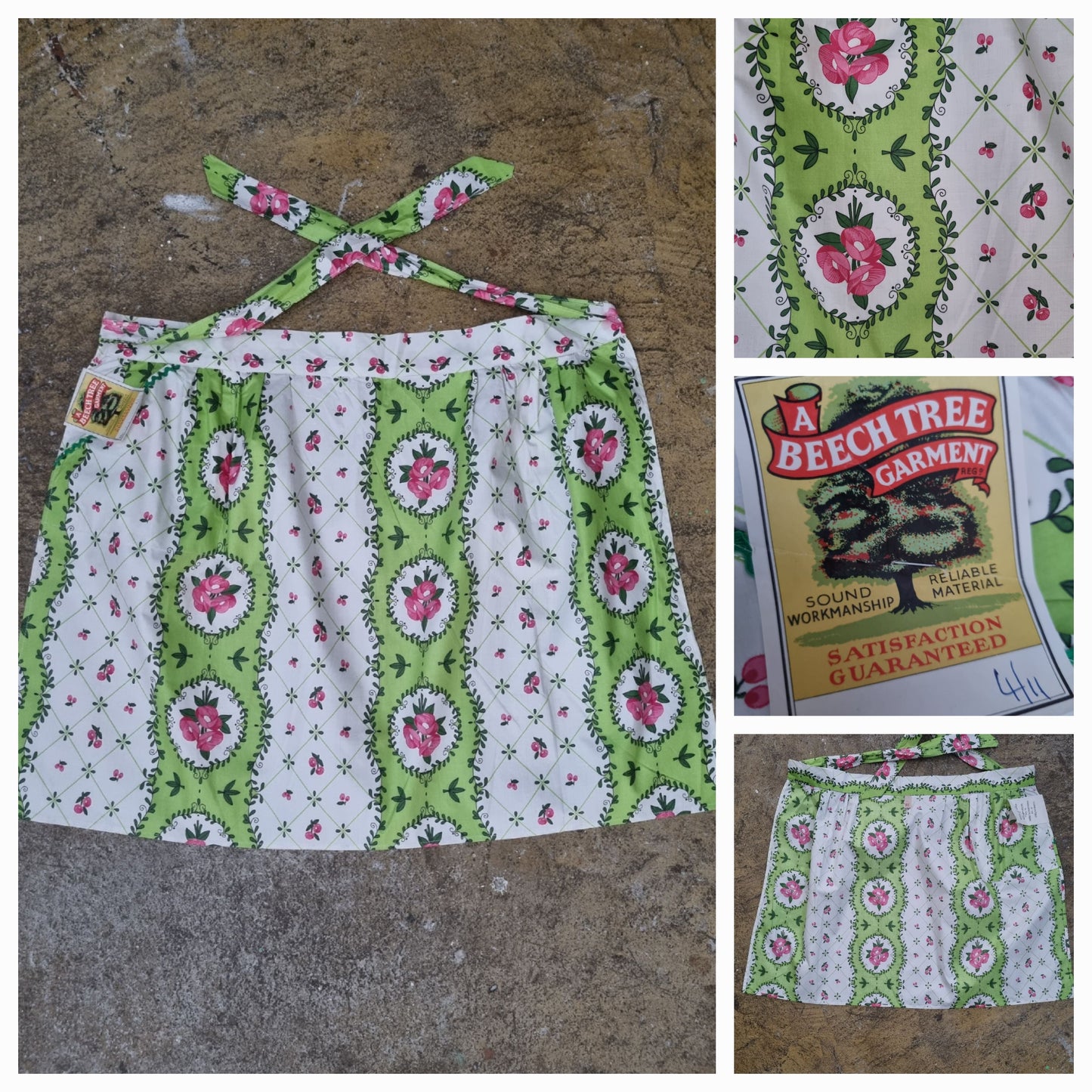 Vintage Apron Deadstock by A Beech Tree Garment with Pink Flowers