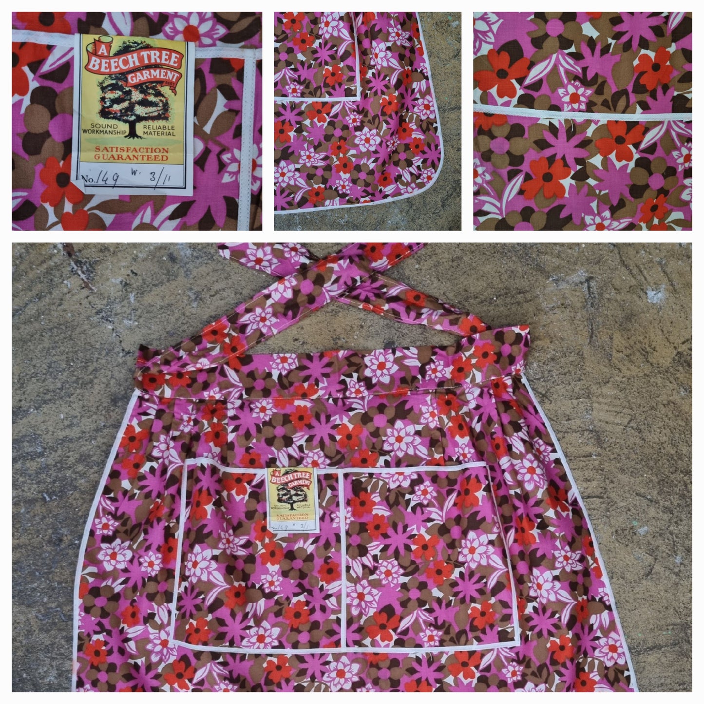 Apron Vintage by A Beech Tree Garment Pink and Red Half Apron