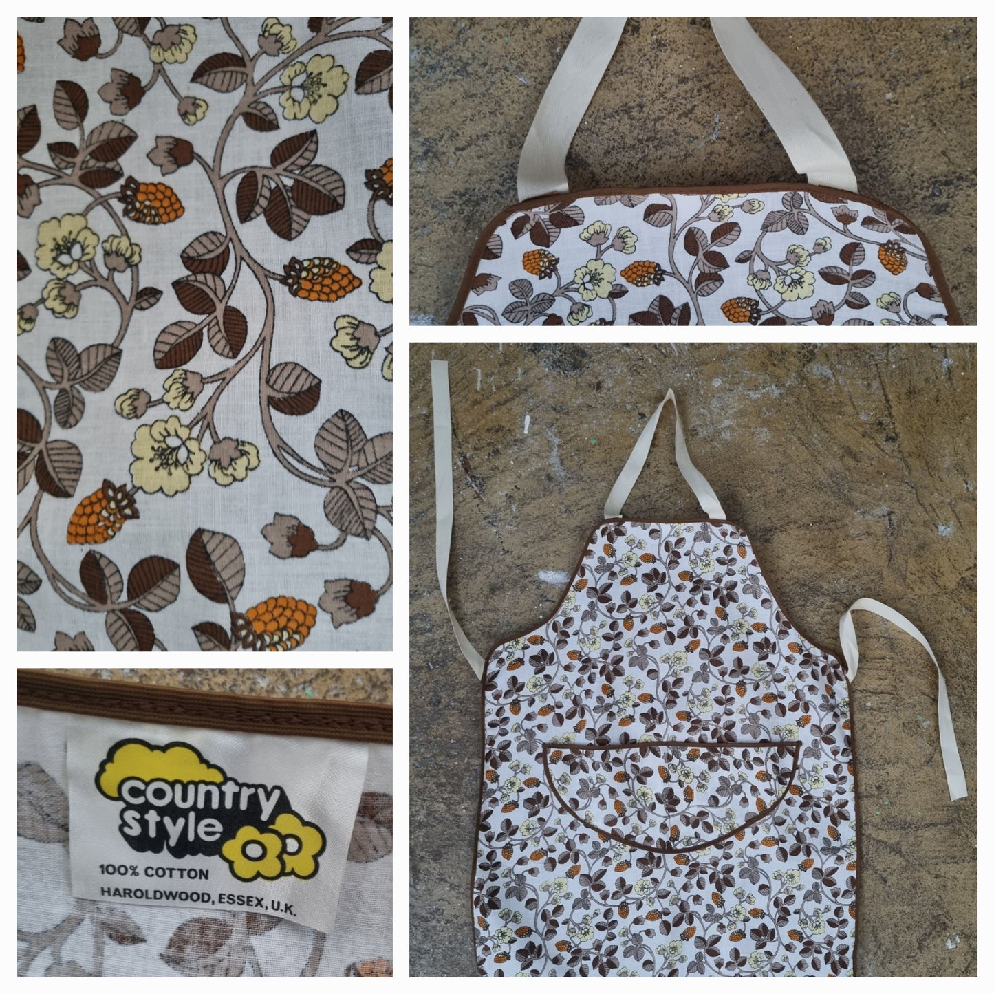 Vintage Country Style 70s Hedgerow White Cotton Apron