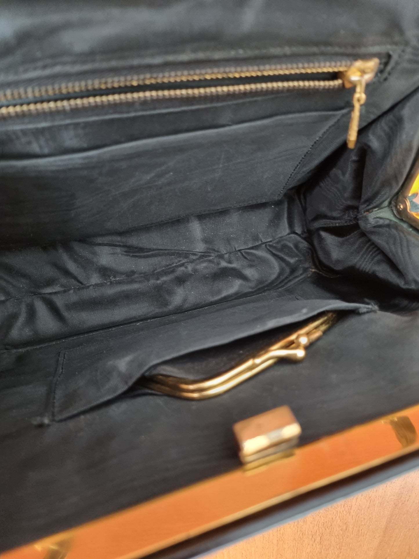 Black Structured 1950s Leather Top Handle Handbag Vintage