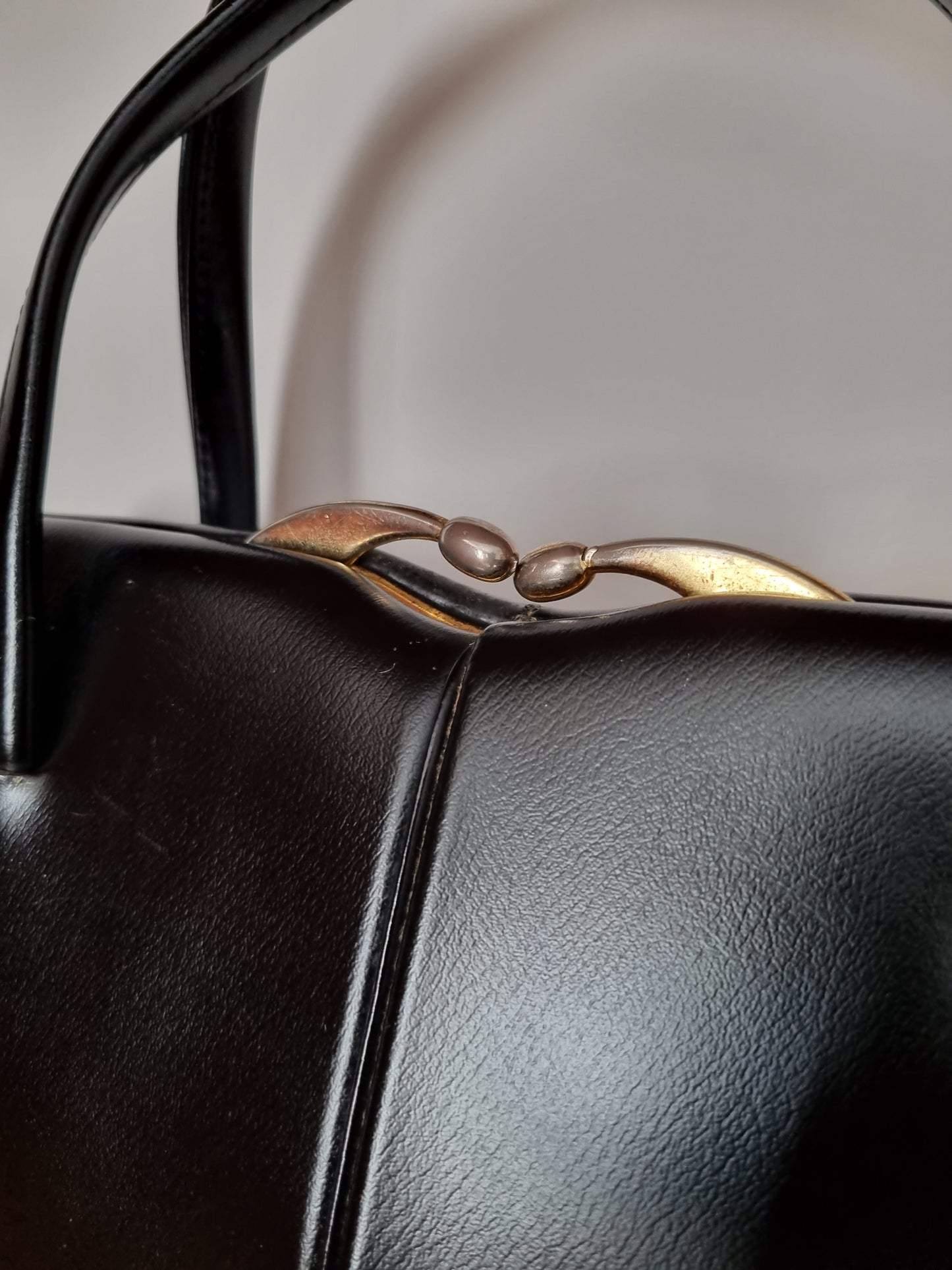 Black Structured Kelly Leather Handbag Vintage Statement Piece
