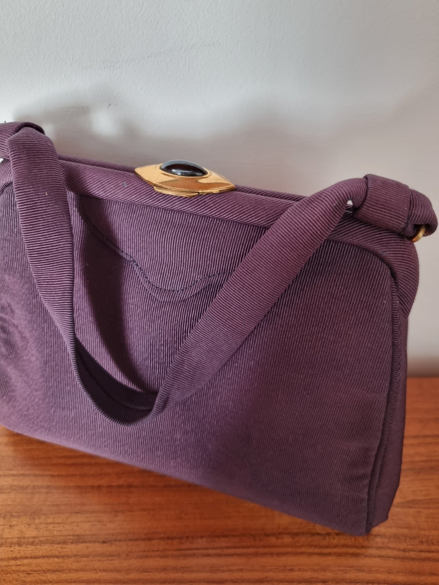 Purple CRF 1940s Kelly Handbag Made in England Vintage Elegance