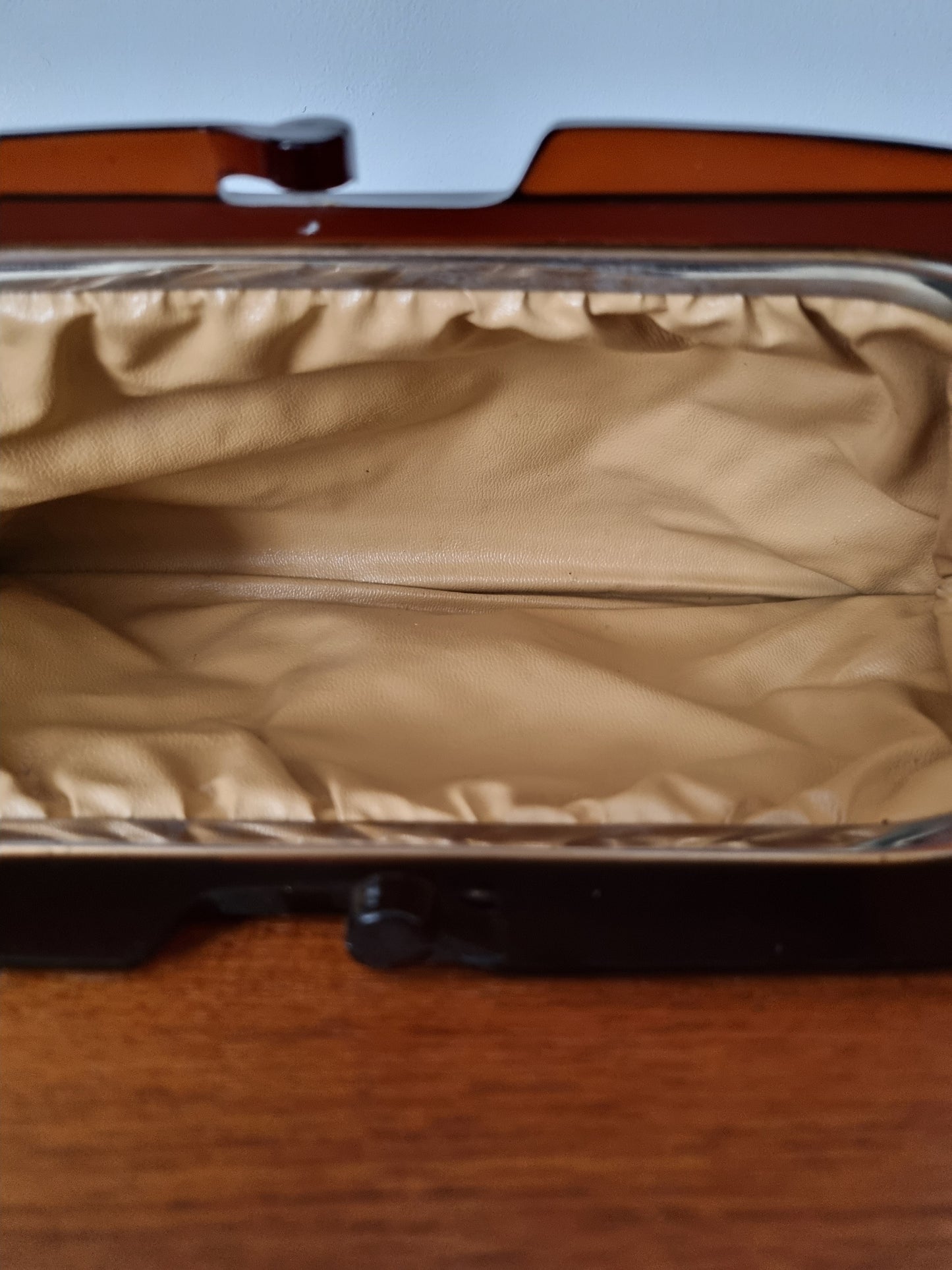 Vintage Grey Leather Clutch Makeup Bag with Plastic Clasp