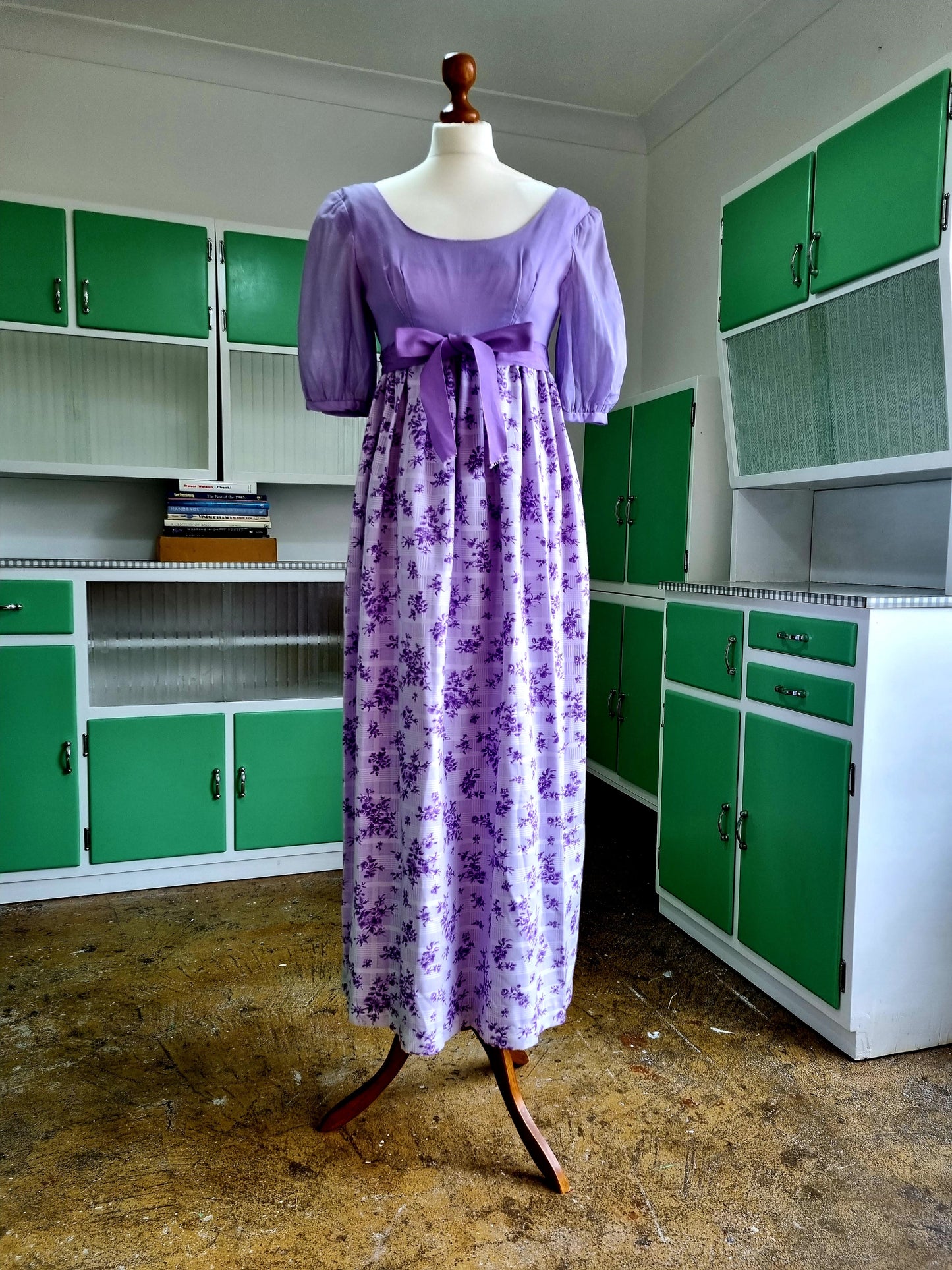 Hilda Hawaii Vintage Purple Floral Prairie Dress Bow Detail UK 10