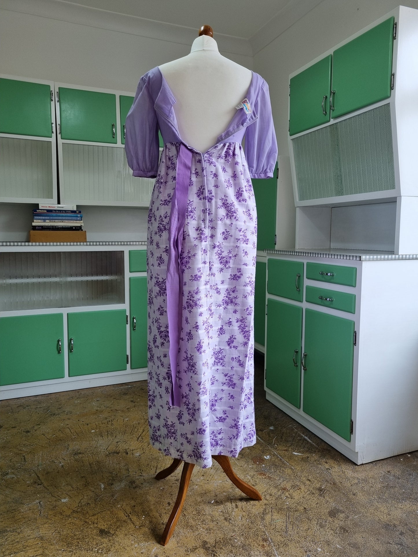 Hilda Hawaii Vintage Purple Floral Prairie Dress Bow Detail UK 10