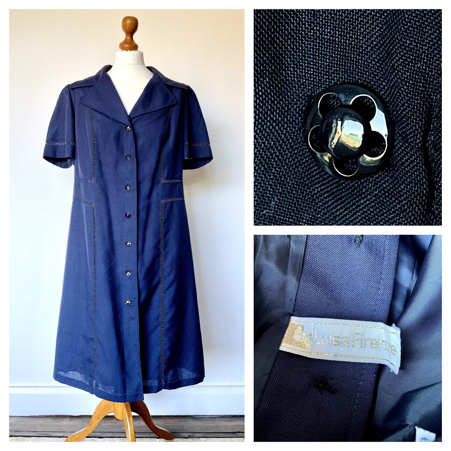 Vintage Luisa Firenze 60s Navy Blue Flower Power Dress