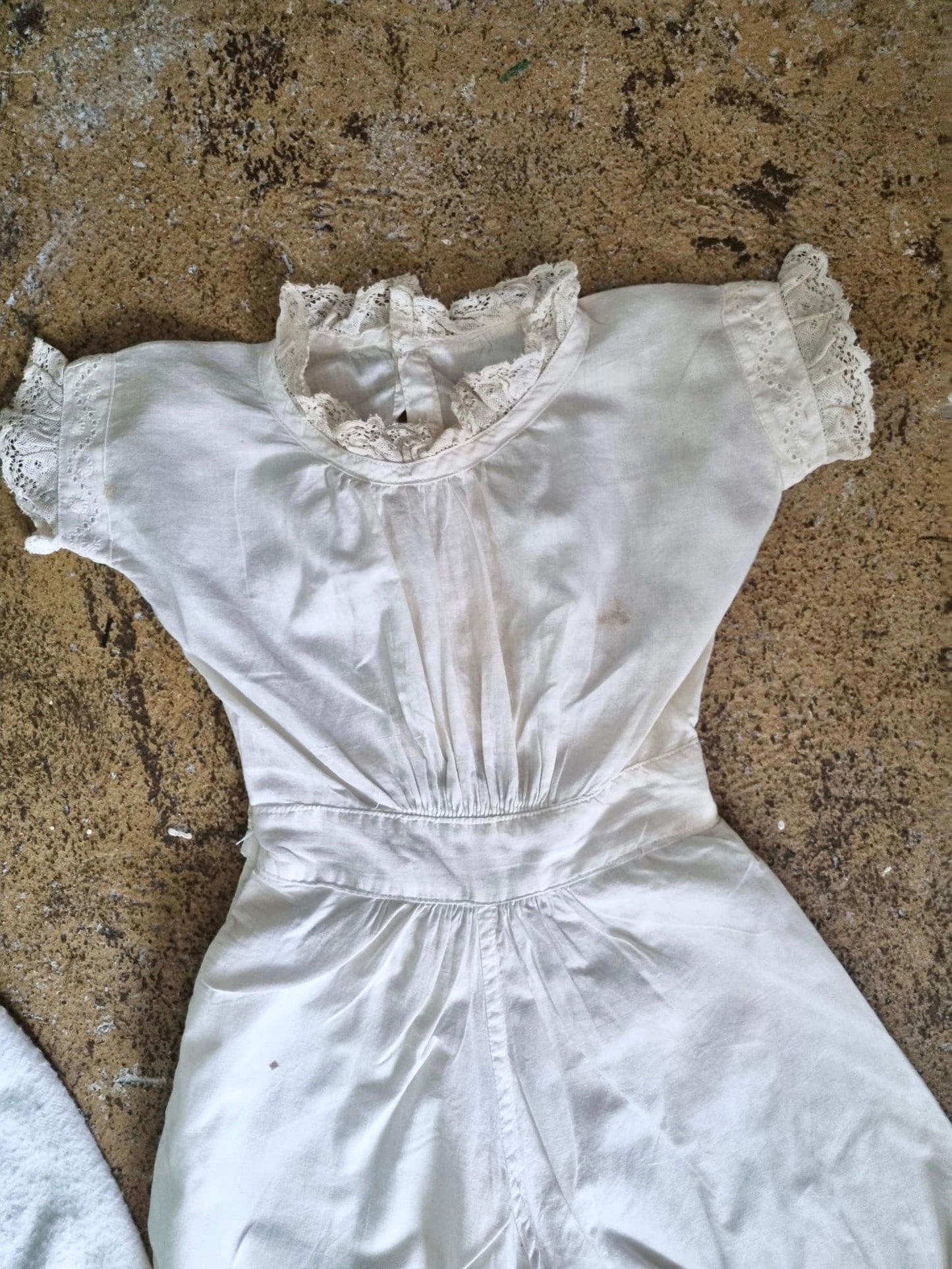 Vintage Antique Girl and Boy Twin Set in White Cotton Dress and Jumpsuit