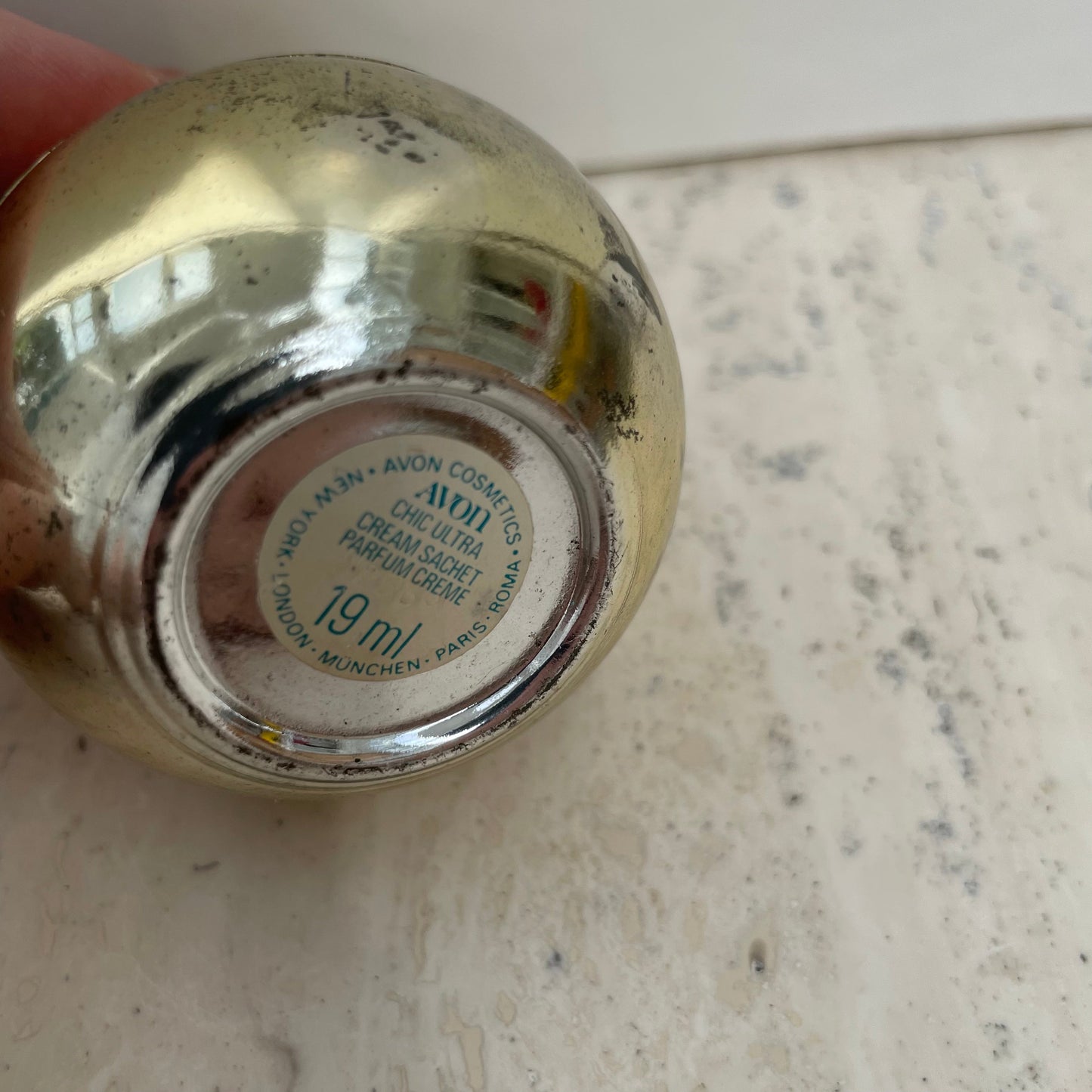 Vintage Avon Silver Pear Crème Sachet Perfume Bottle. Chic Ultra. 19ml. Empty.