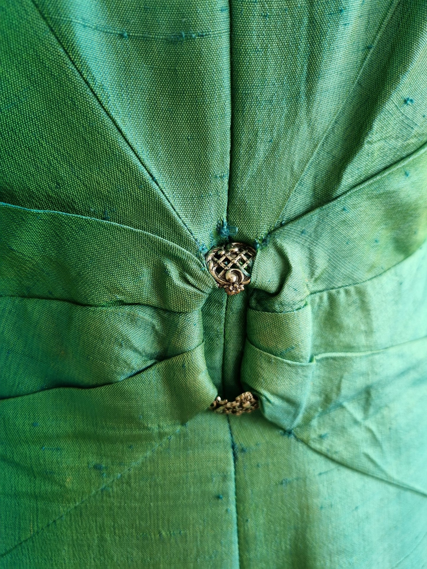 Handmade Vintage Iridescent BlueGreen Sleeveless High Neck Dress and Jacket UK 12