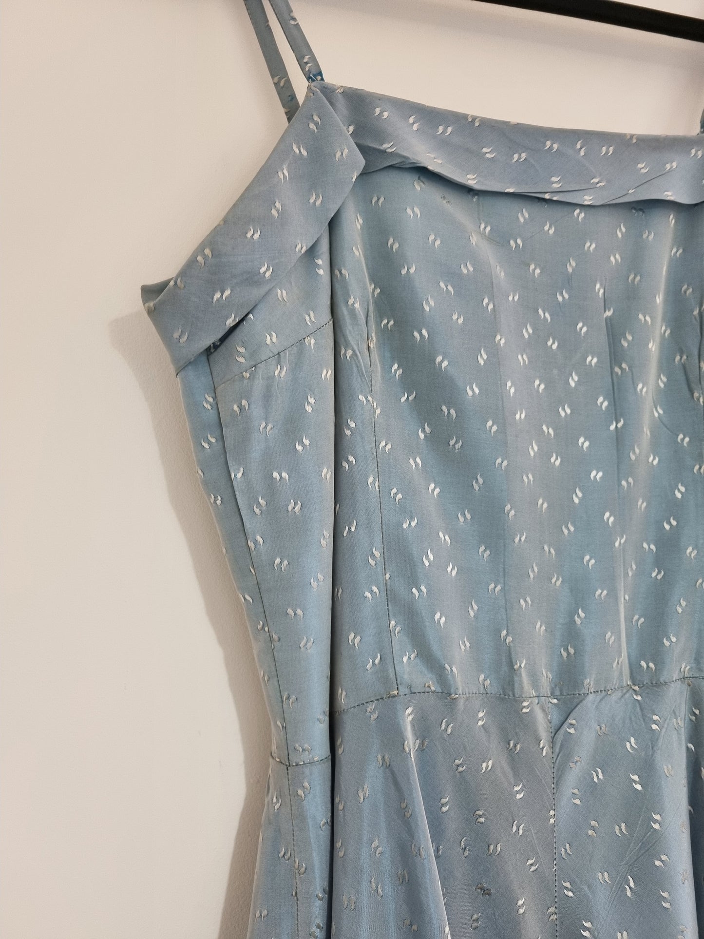 Handmade GreyBlue Fit and Flare Summer Vintage Dress UK 12