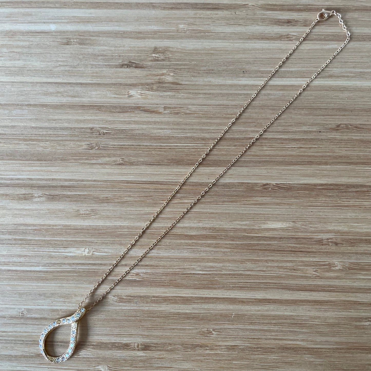 Vintage Gold Tone Necklace with Cubic Zirconia Teardrop Pendant