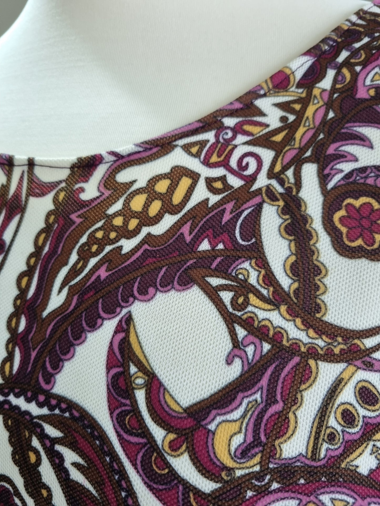 Handmade 1960s Vintage Purple and Brown Floral Paisley Sleeveless Dress UK 14