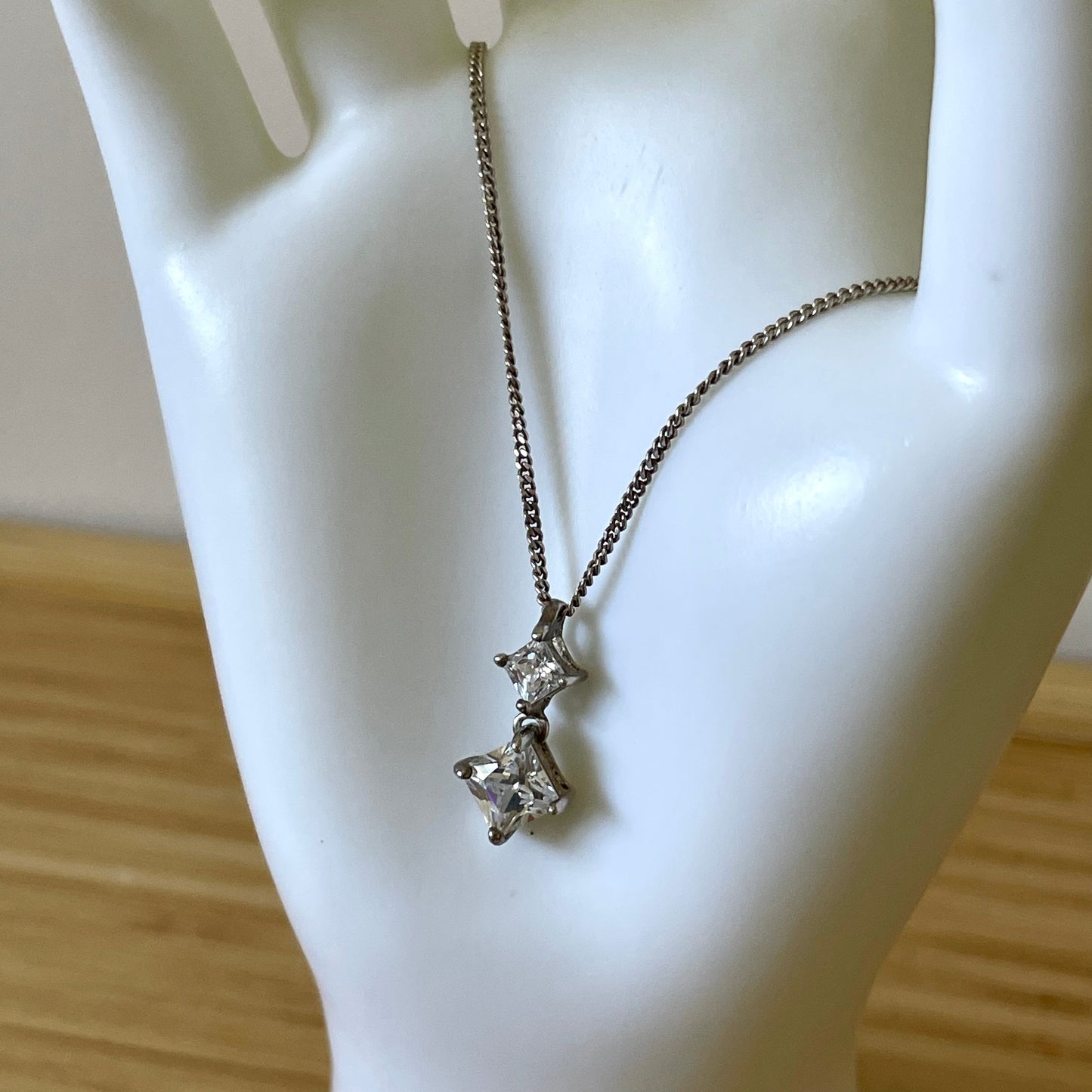 Necklace Vintage Double Drop Sterling Silver Pendant 925