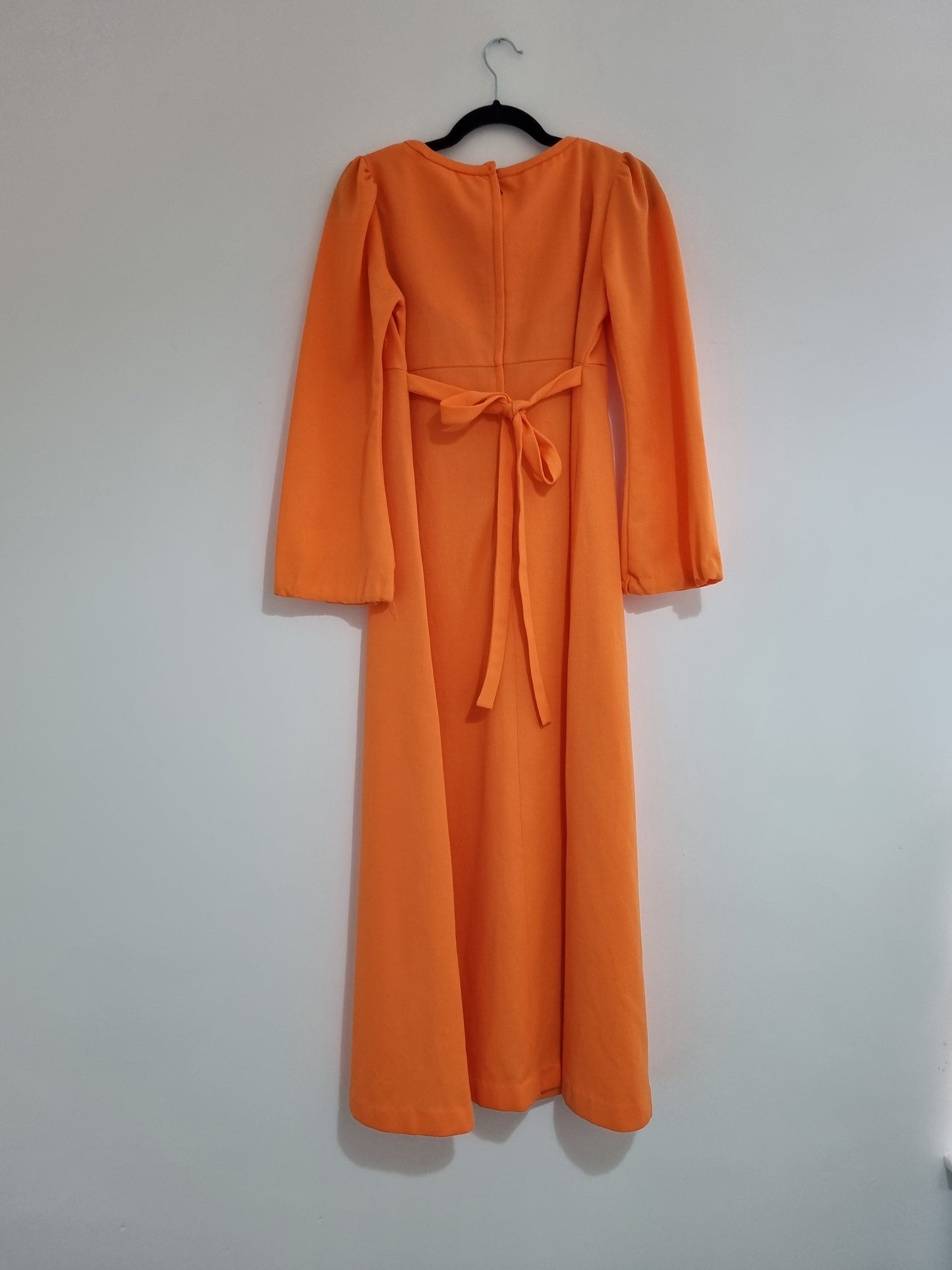 Handmade Vintage Orange Frill Neck Maxi Smock Dress UK 12 - Vintage Appreciation Society