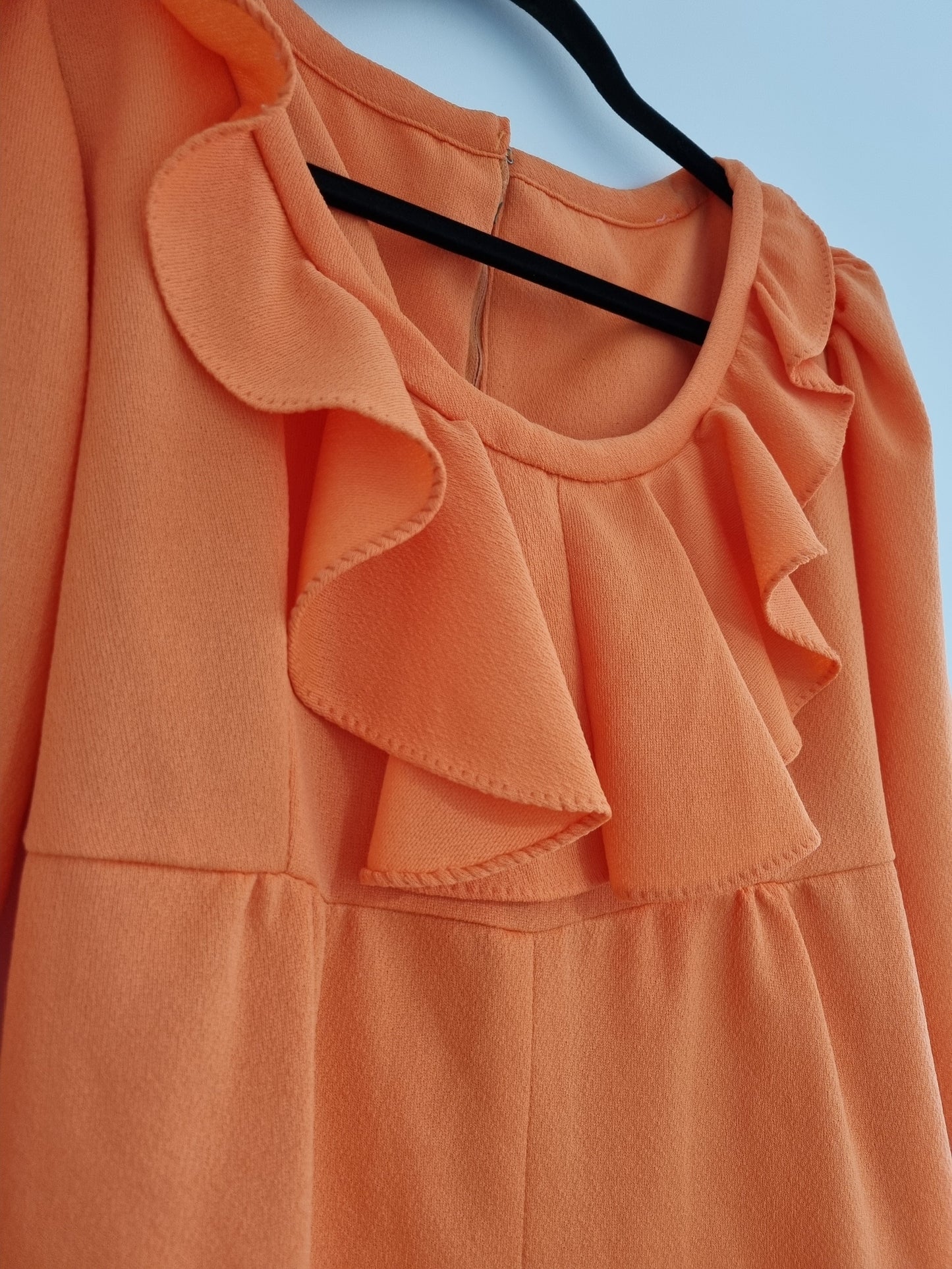 Handmade Vintage Orange Frill Neck Maxi Smock Dress UK 12 - Vintage Appreciation Society