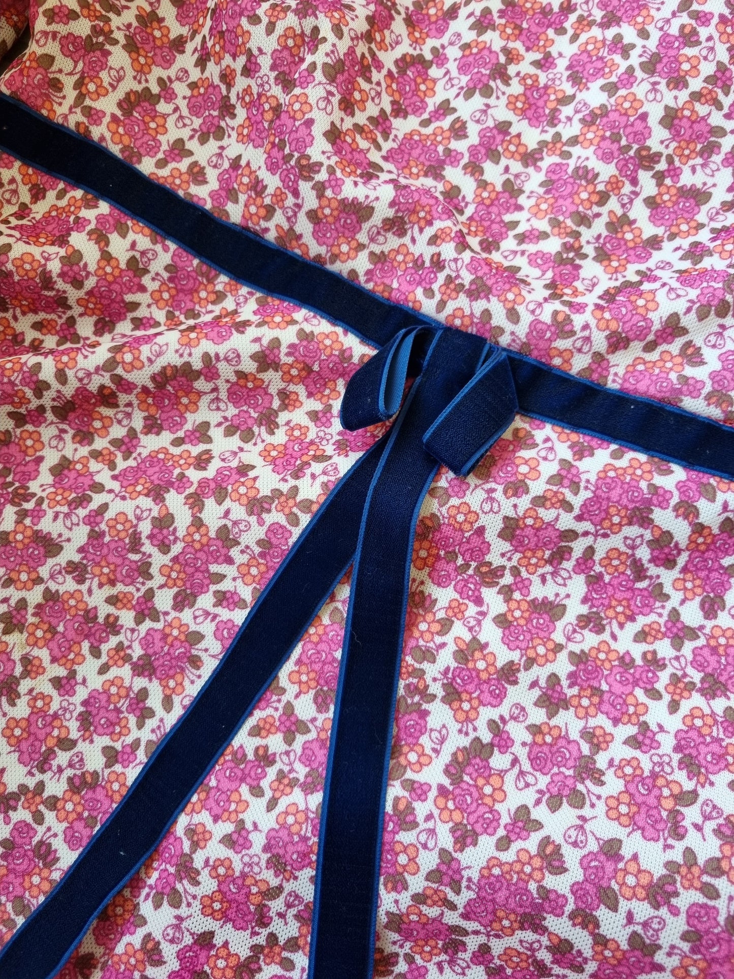 Handmade Vintage Pink Flower Pattern Prairie Dress with Ribbon Detailing UK 6 - Vintage Appreciation Society