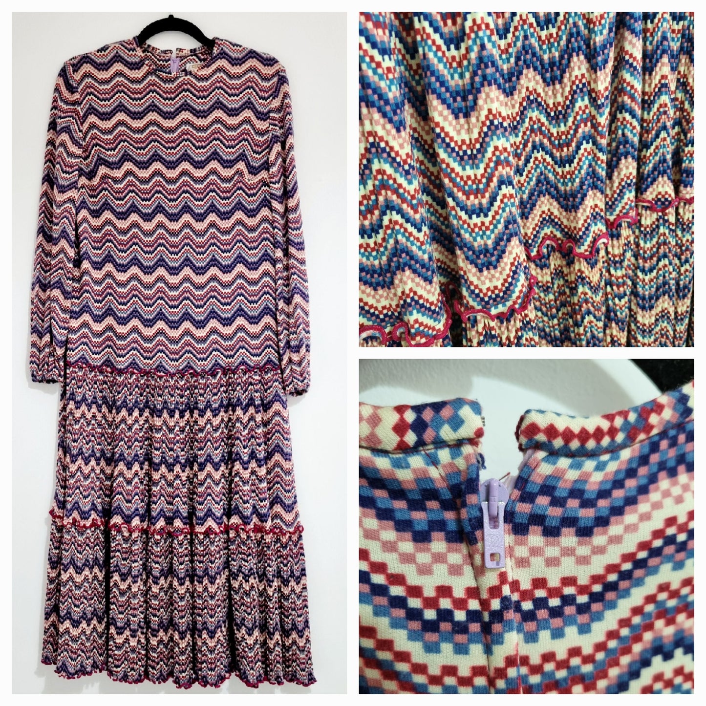 Gold Label Vintage Zap Tiered Dropwaist Zig Zag Dress UK 12 - Vintage Appreciation Society