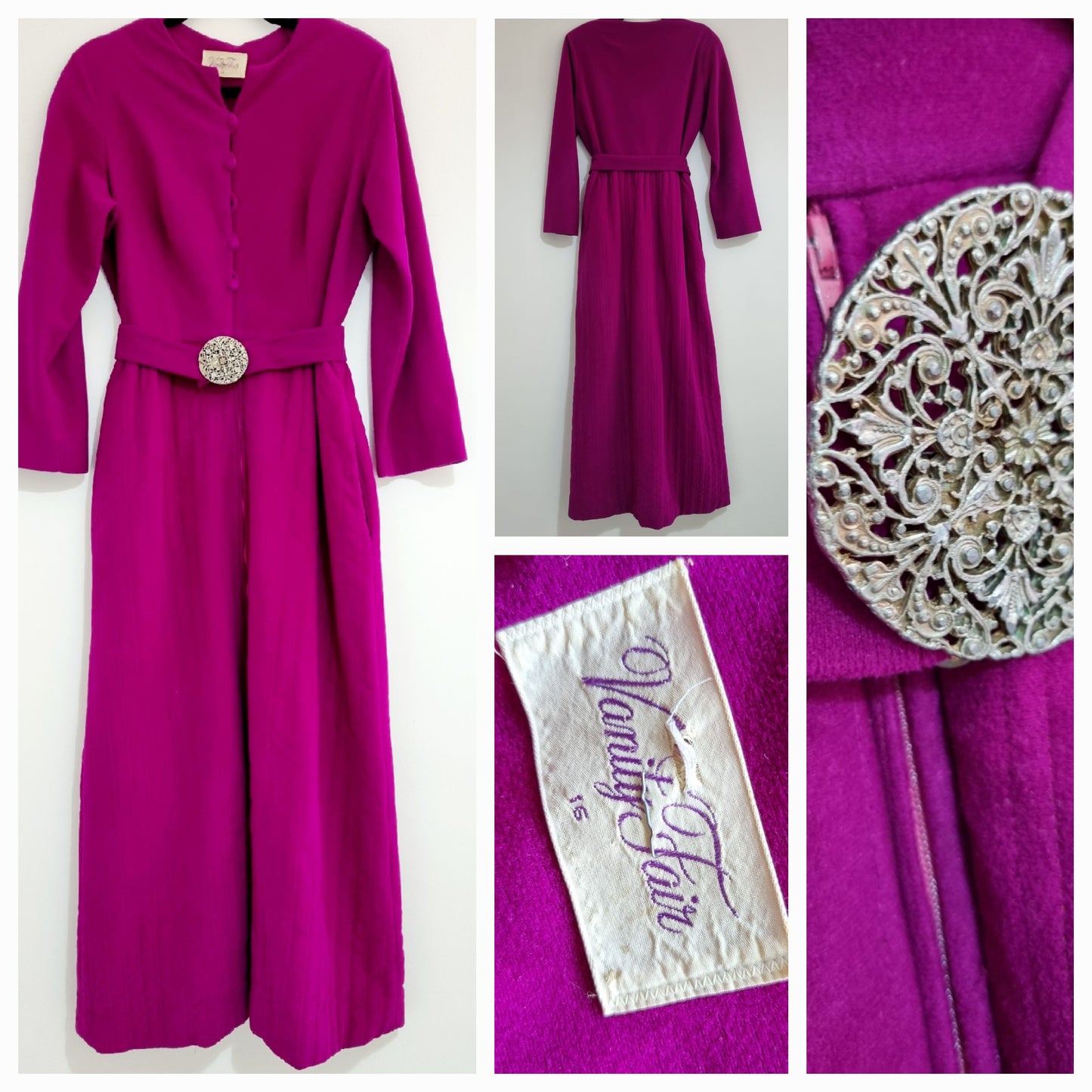 Vanity Fair Pink Heavy Velvet Vintage Maxi Dress with Long Sleeves UK 8 - Vintage Appreciation Society