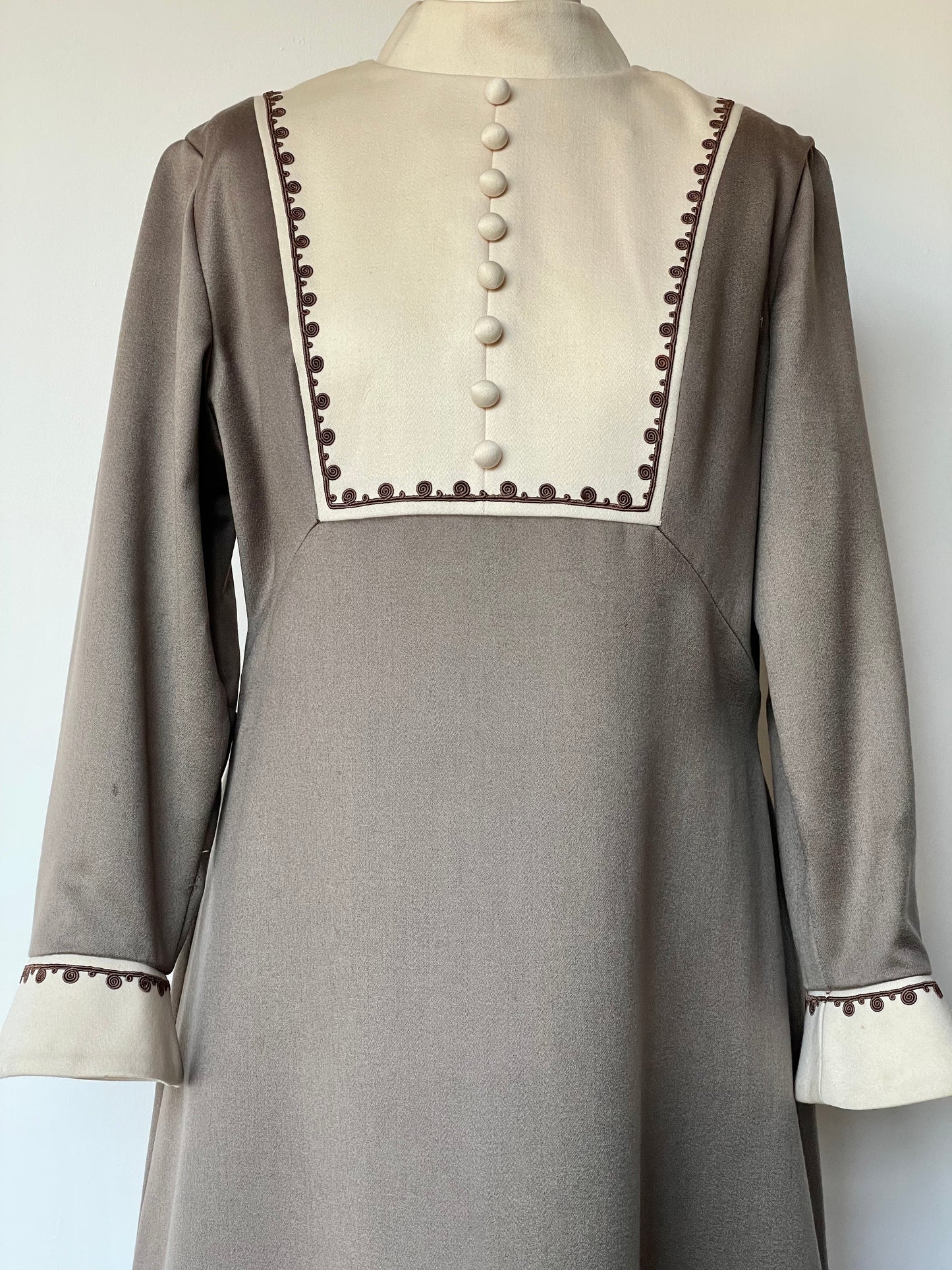 Vintage Petite Francaise Grey Green Bell Sleeve Dress