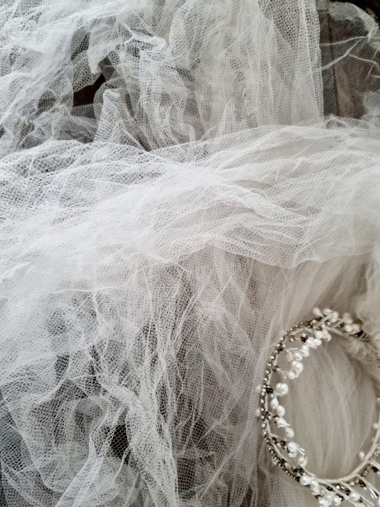 French Vintage Two Tier Tiara Long Veil with Boxed Charm