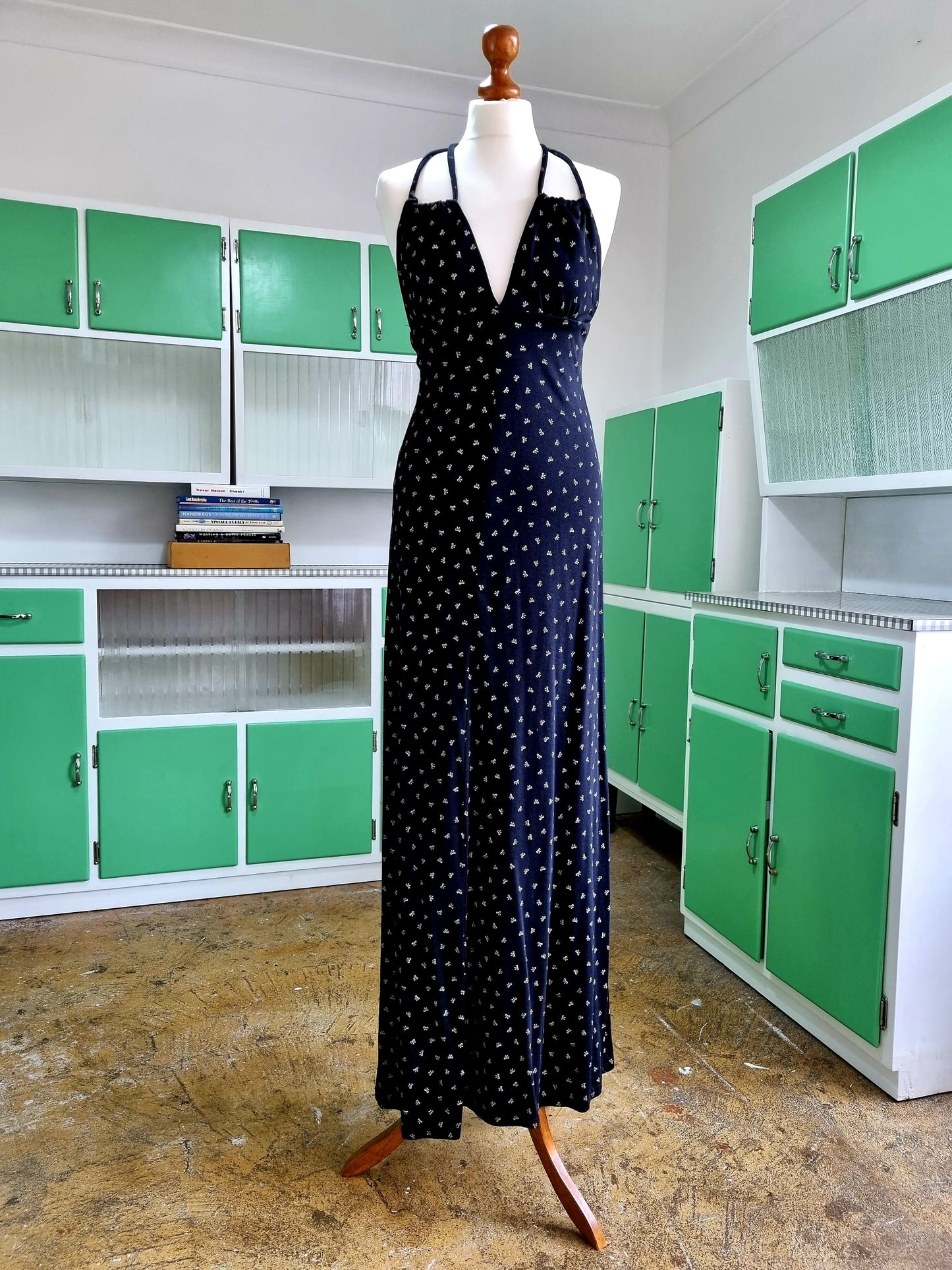 Dorothy Perkins Vintage Black Summer Dress Ditsy Bow Detailing UK 8 - Vintage Appreciation Society