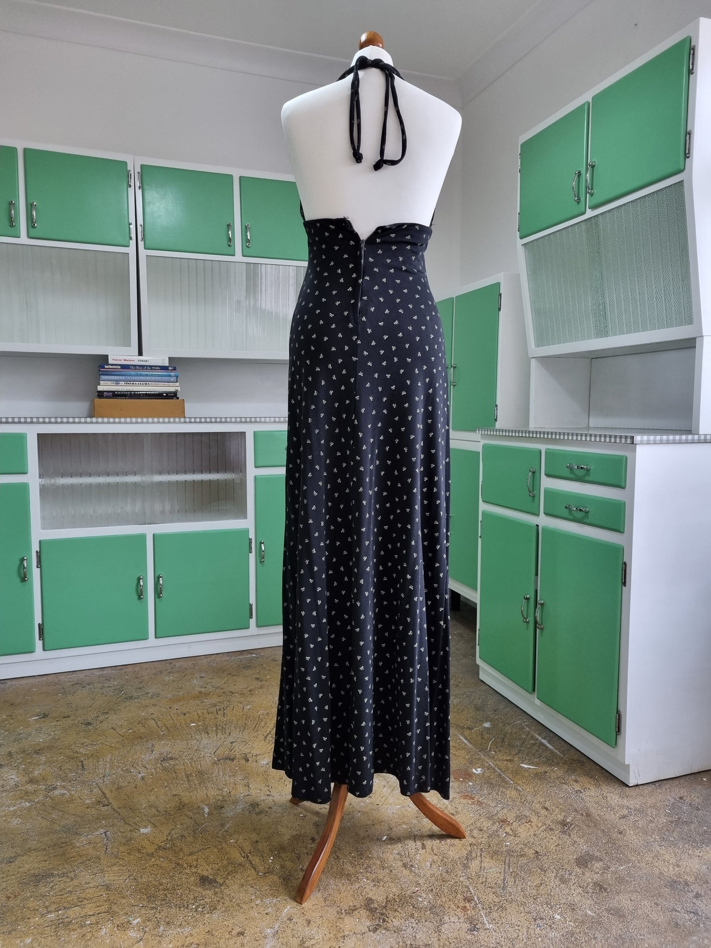 Dorothy Perkins Vintage Black Summer Dress Ditsy Bow Detailing UK 8 - Vintage Appreciation Society