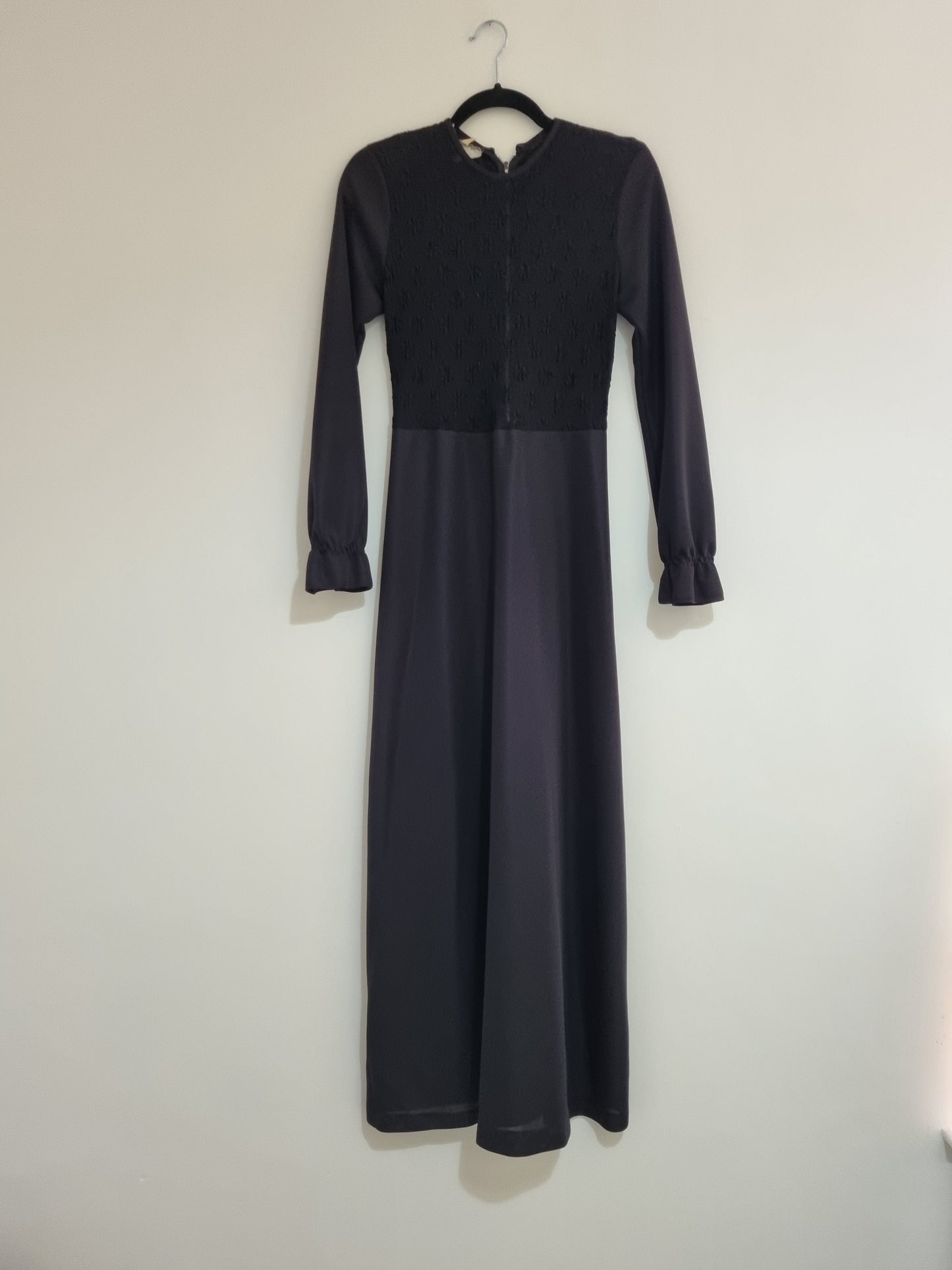 Handmade Black Sheer Floral Lace Flounce Maxi Evening Vintage Dress UK 12