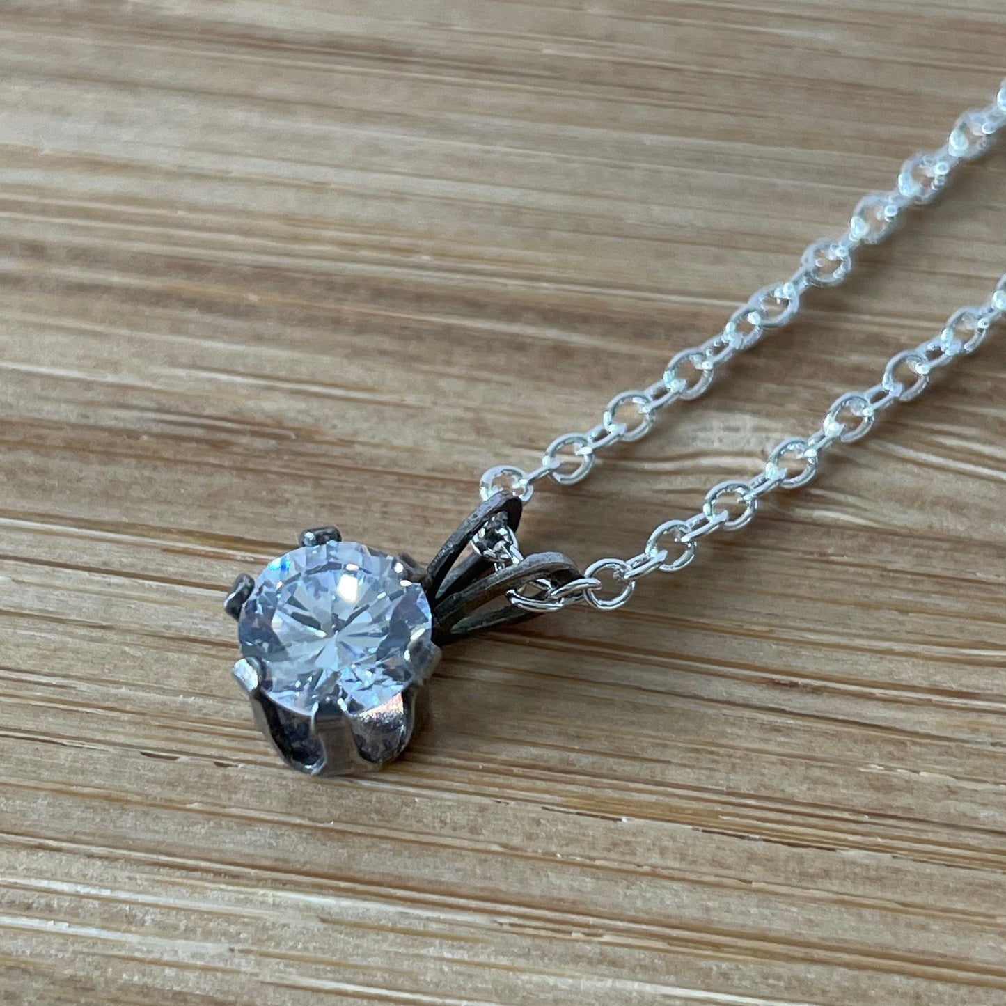 Necklace Vintage Cubic Zirconia Sterling Silver Round Drop Pendant