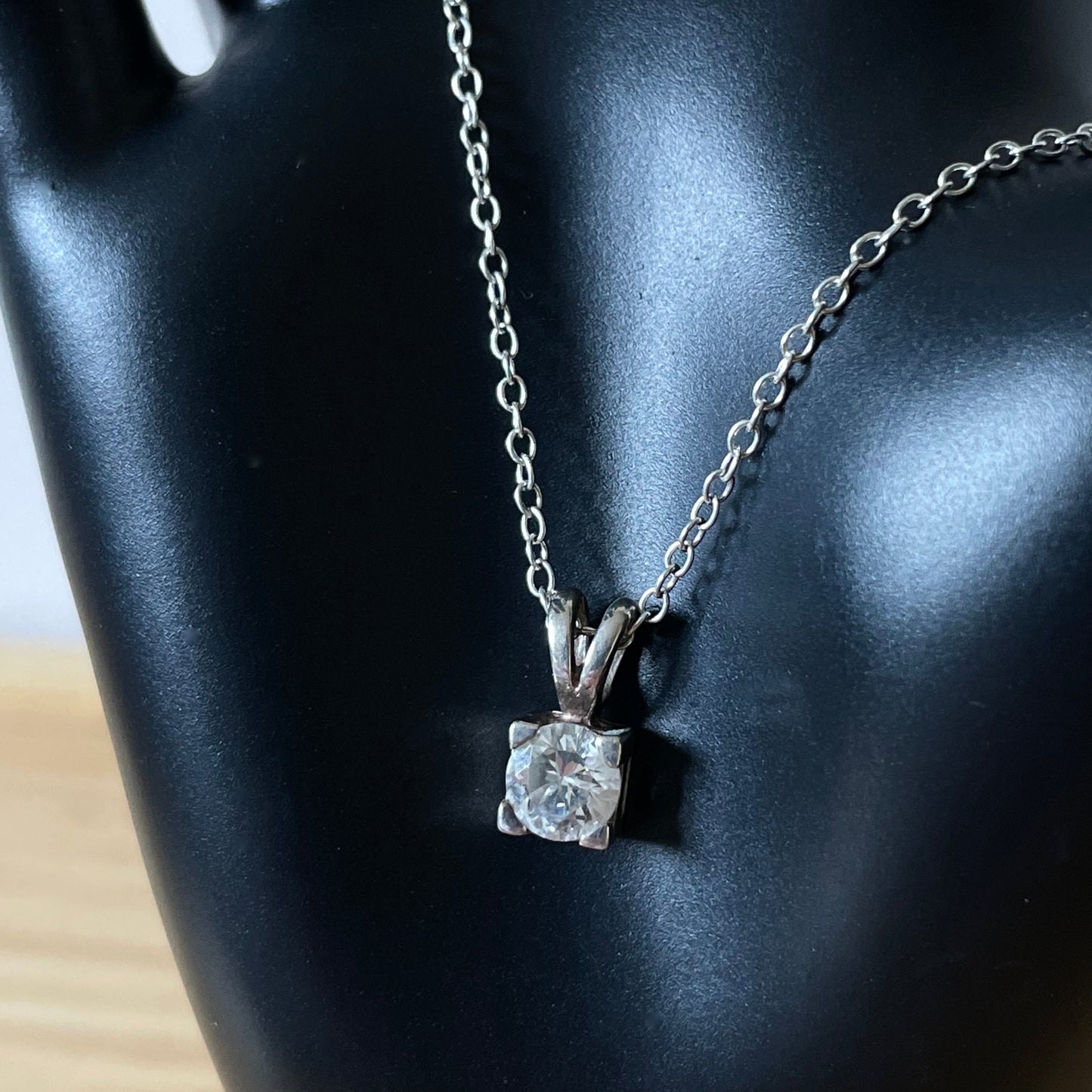 Necklace Vintage Square Round Cubic Zirconia Sterling Silver Pendant