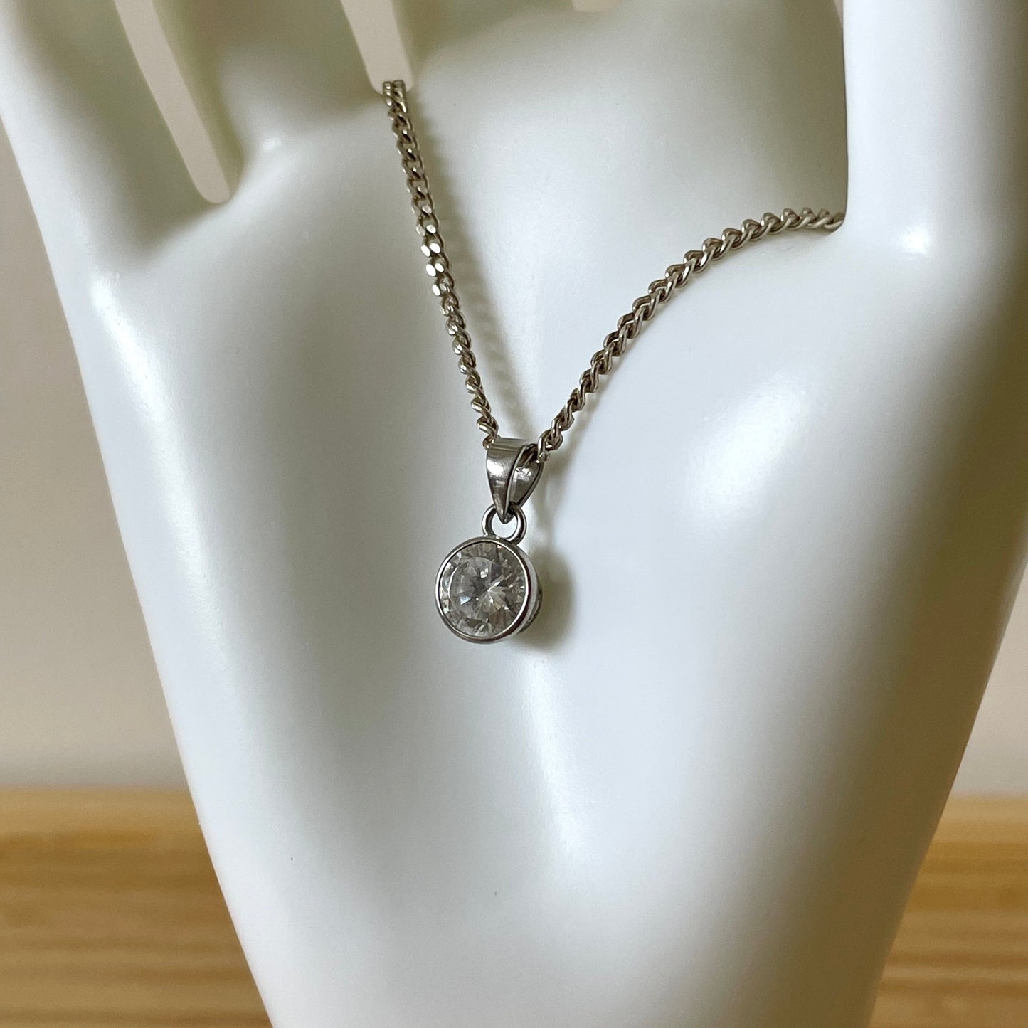 Vintage Round Cubic Zirconia Drop Pendant Necklace 925